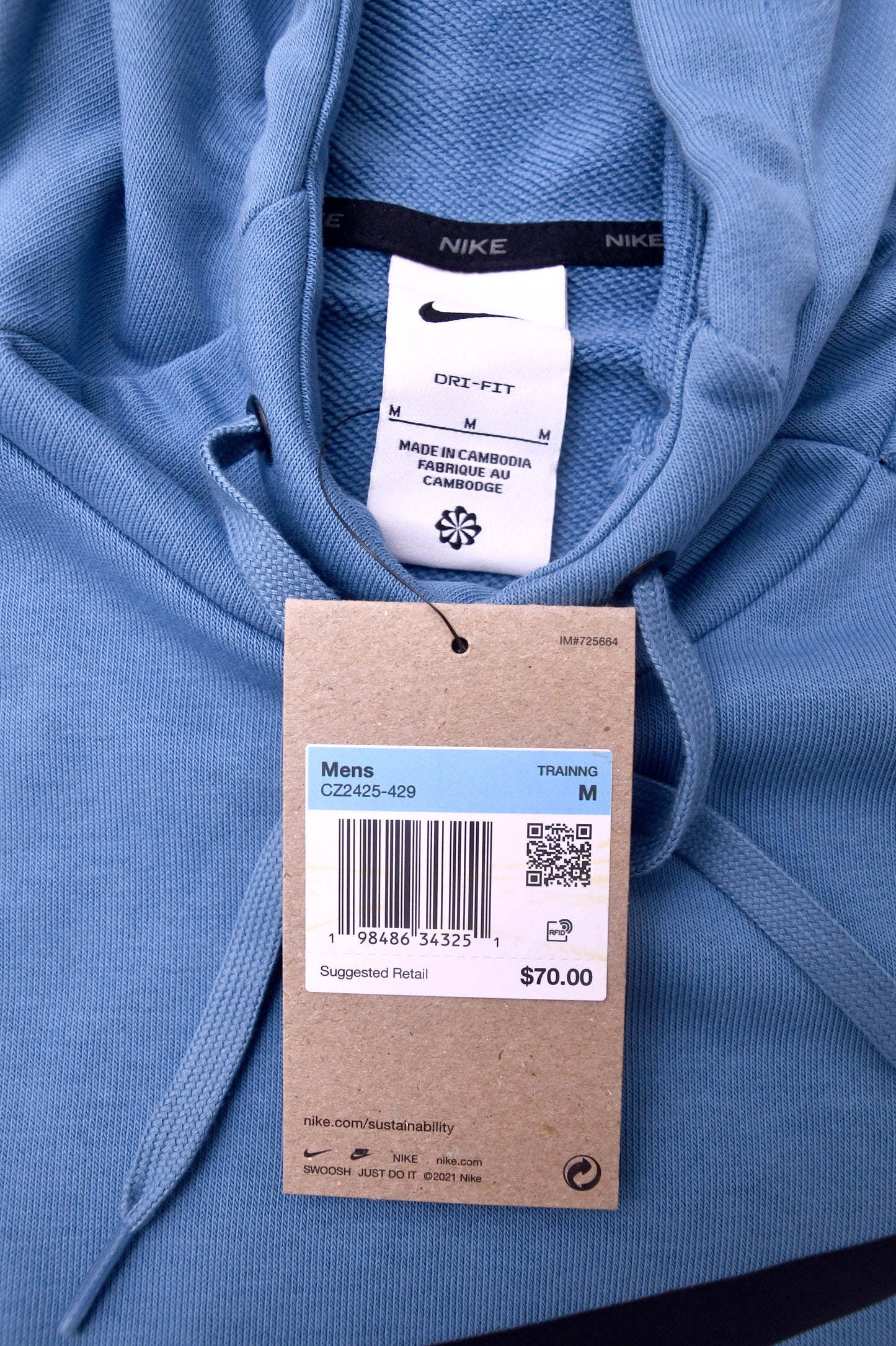 Nike Dri-FIT Hoodie Mens Medium Blue Training Pullover Sweatshirt NWT