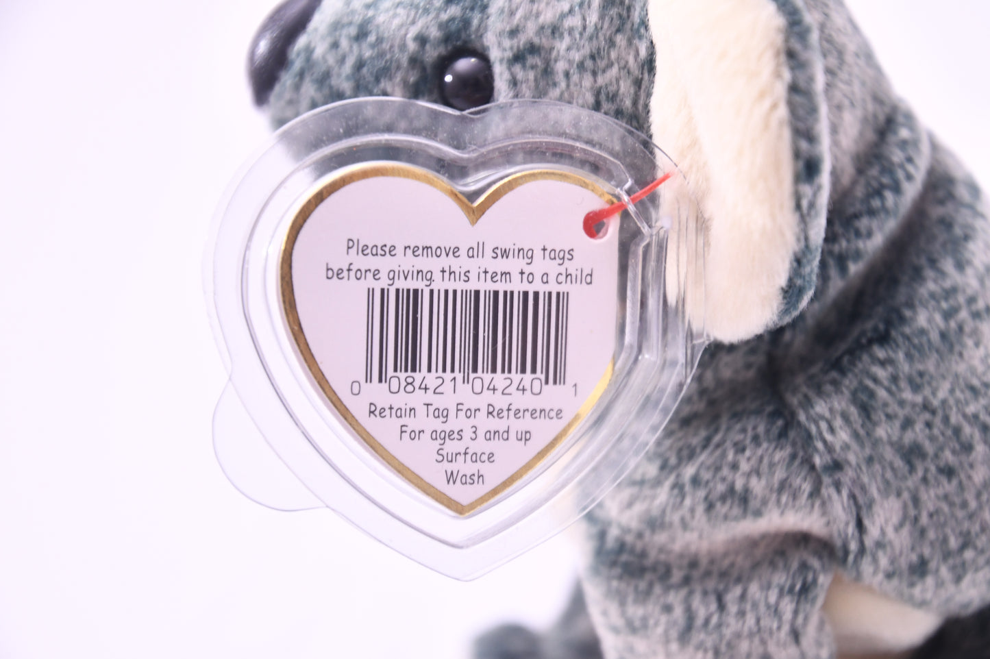 "Ty Beanie Baby Koala Plush 8" Stuffed Animal Gray Cream with Heart Tag 2003"