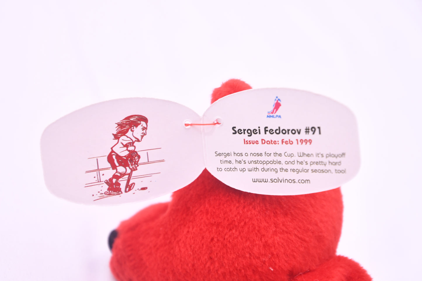 Salvino's Bammers Sergei Fedorov #91 Detroit Red Wings Plush Bear 1999 NWT NHLPA