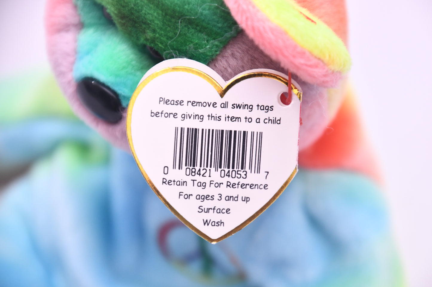 TY Beanie Baby Peace Bear Rainbow Tie Dye Plush Peace Symbol MWMT 8" Retired