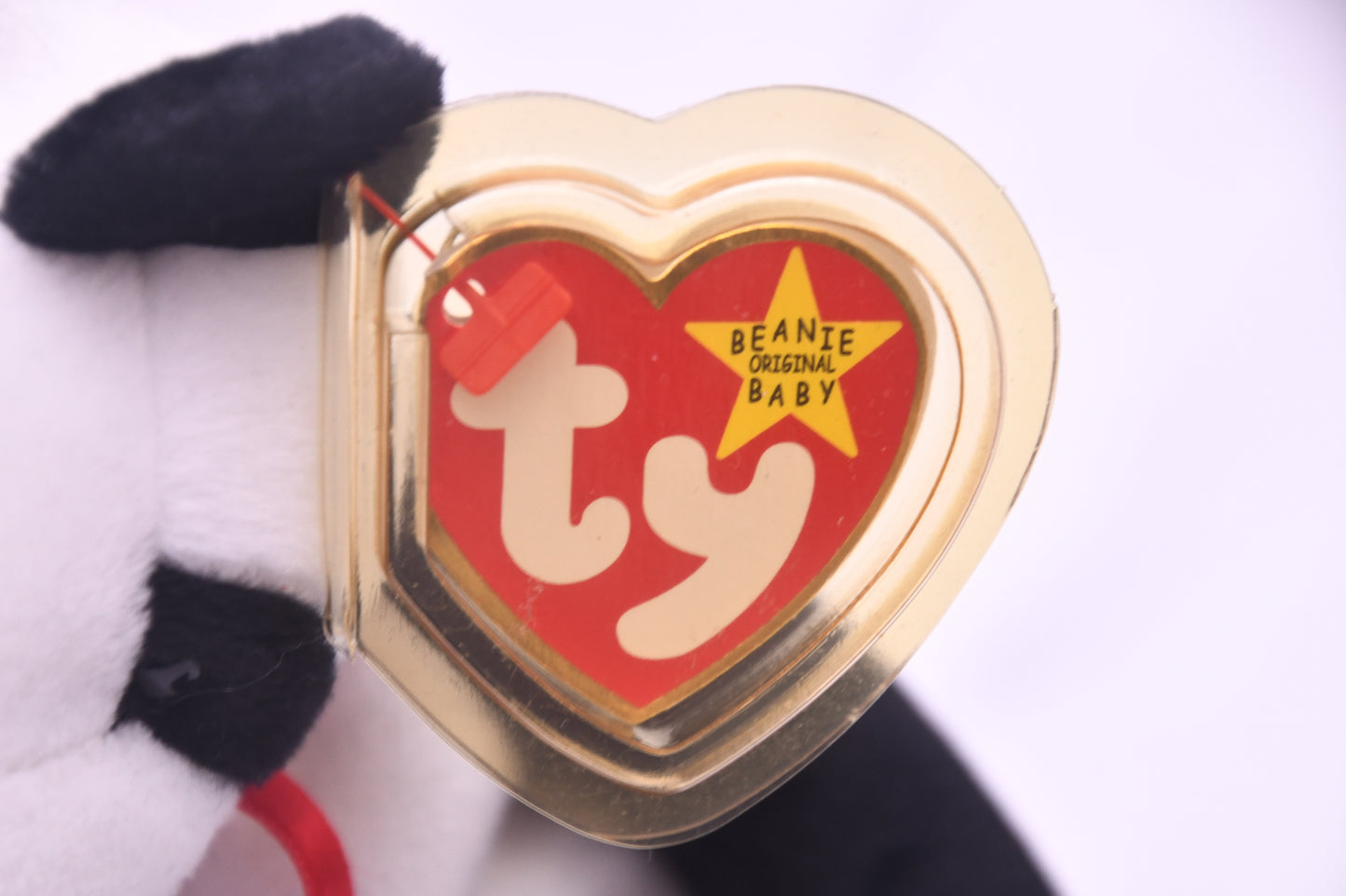 TY Beanie Baby Fortune Panda Bear Plush w/ Tag Protector Red Ribbon 8" Vintage
