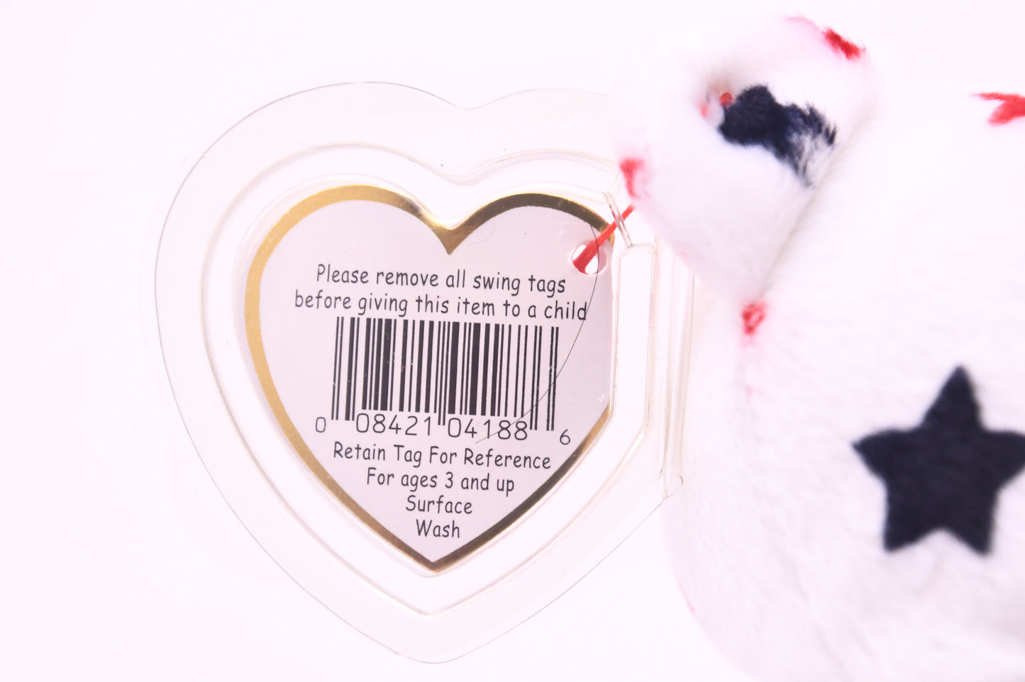 TY Beanie Baby Spangle Bear USA American Flag Stars Plush w/ Heart Tag MWMT 8"