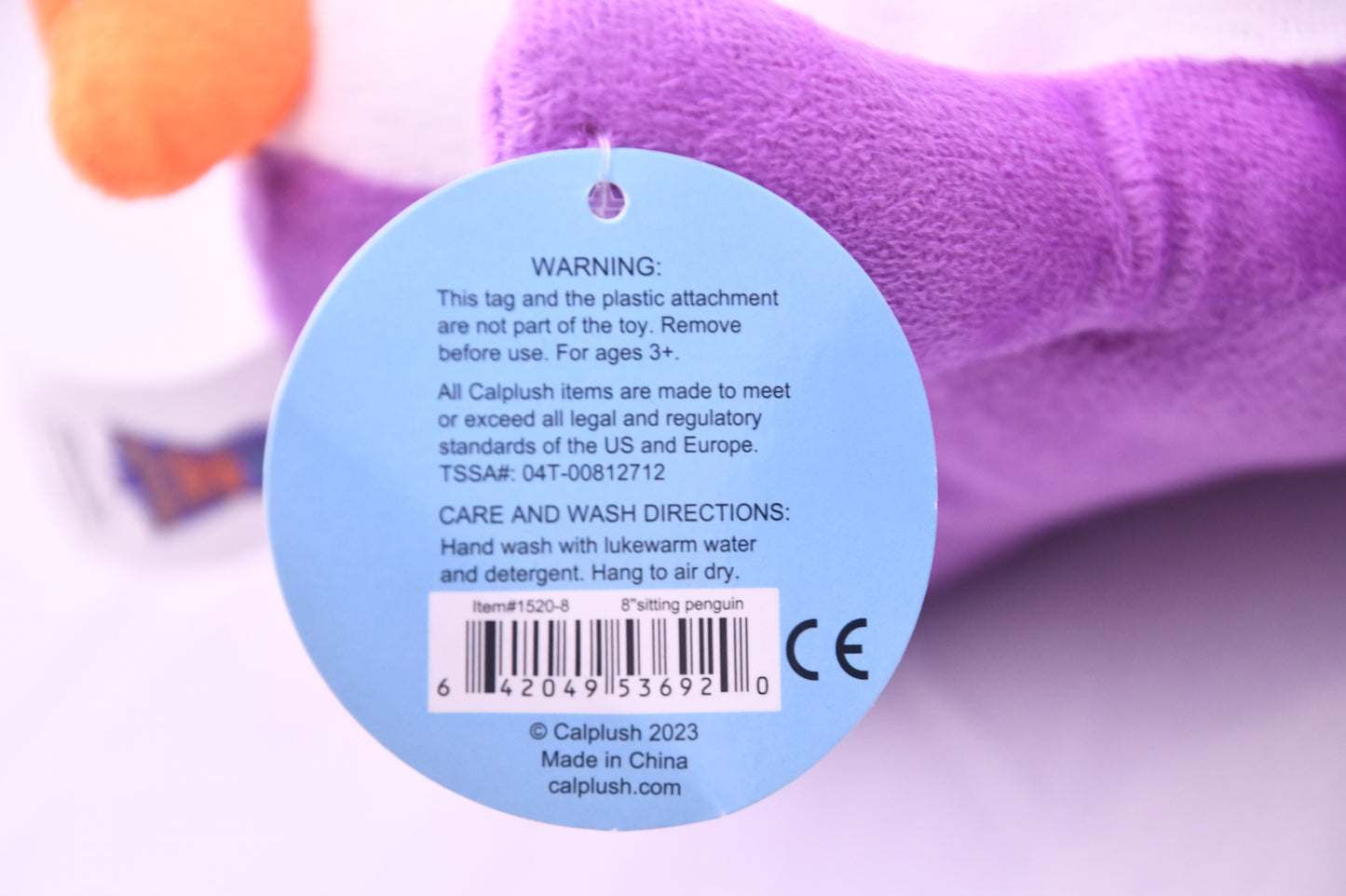 CALPLUSH Animal Pals 8" Purple Penguin Plush Stuffed Animal w/ Tag Soft Toy NWT