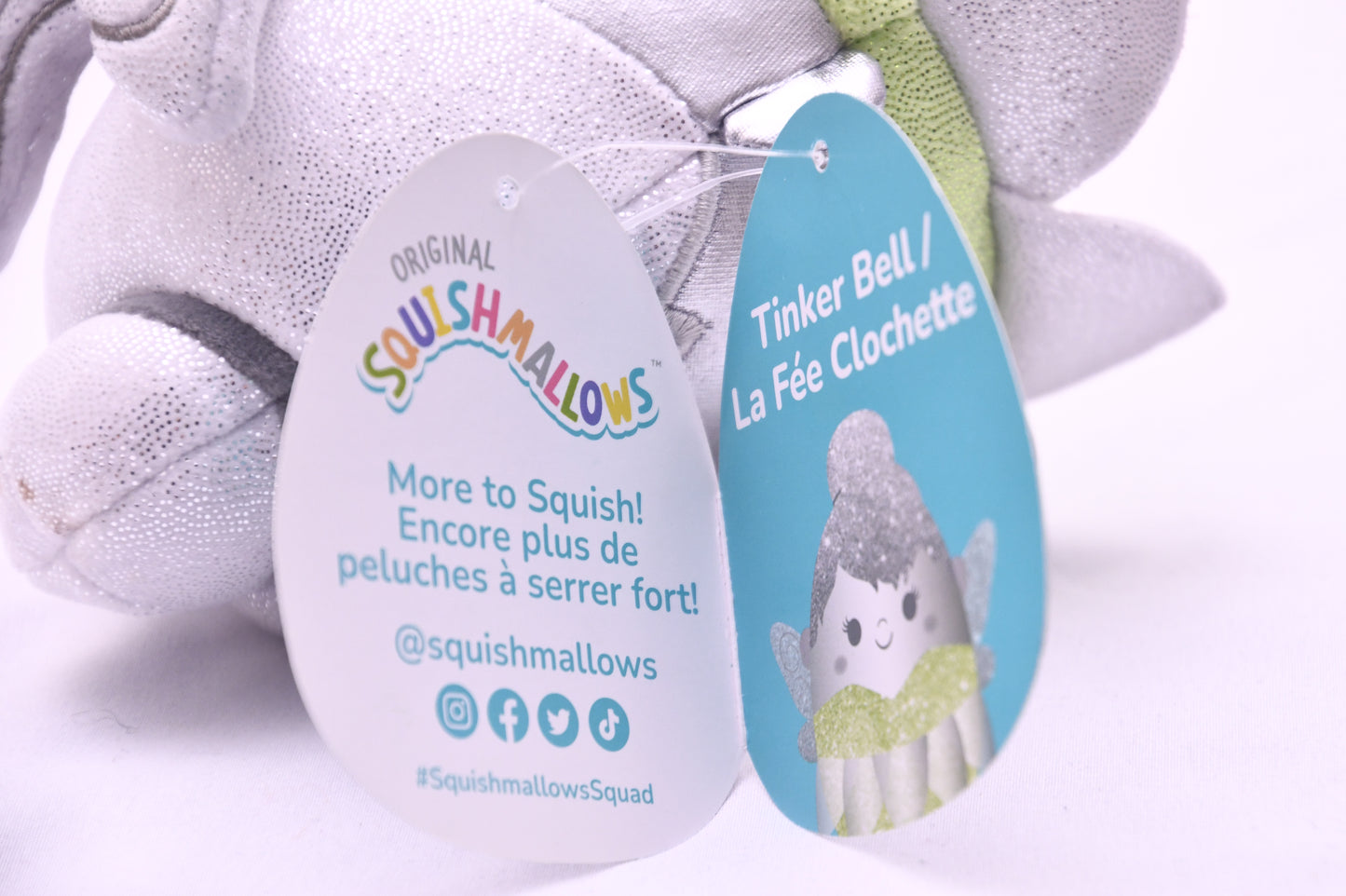 Squishmallows Disney 100 Tinker Bell Plush Kellytoy Silver Green NWT Toy