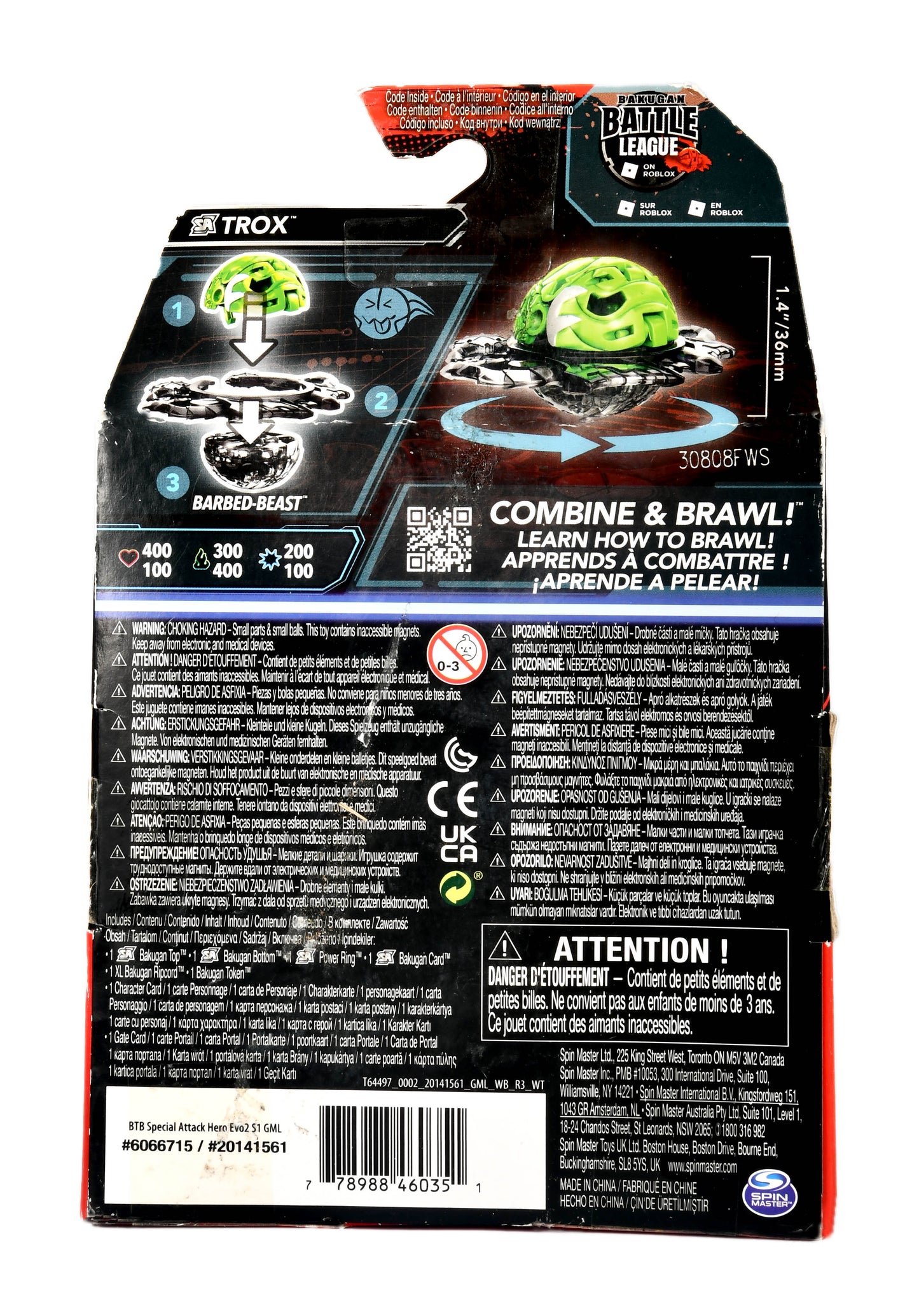 BAKUGAN SPECIAL ATTACK TROX - SPIN MASTER - BATTLE LEAGUE BARBED-BEAST