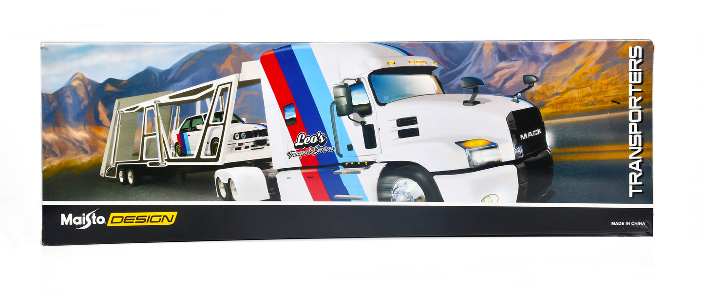 Maisto 1:64 Mercedes-Benz Actros & 1990 Mercedes-Benz 190E Red – Transporters