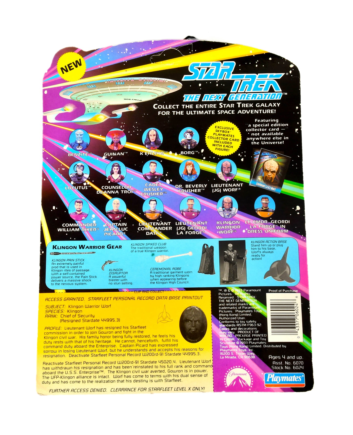 Star Trek The Next Generation Klingon Warrior Worf 1994 Playmates