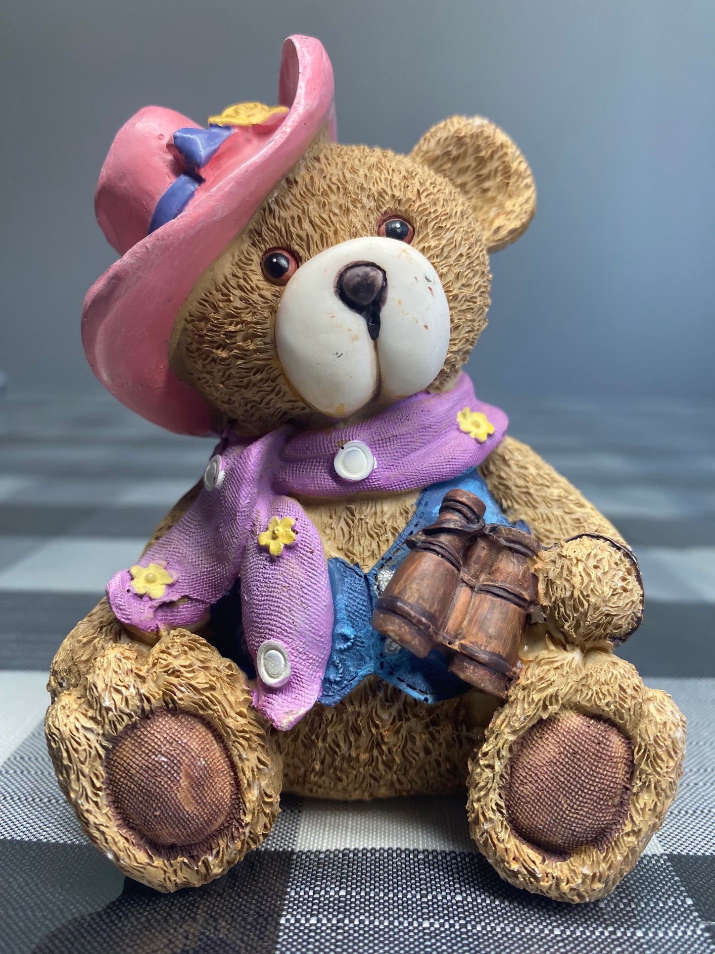 cowboy teddy bear with telescope decor - figurine
