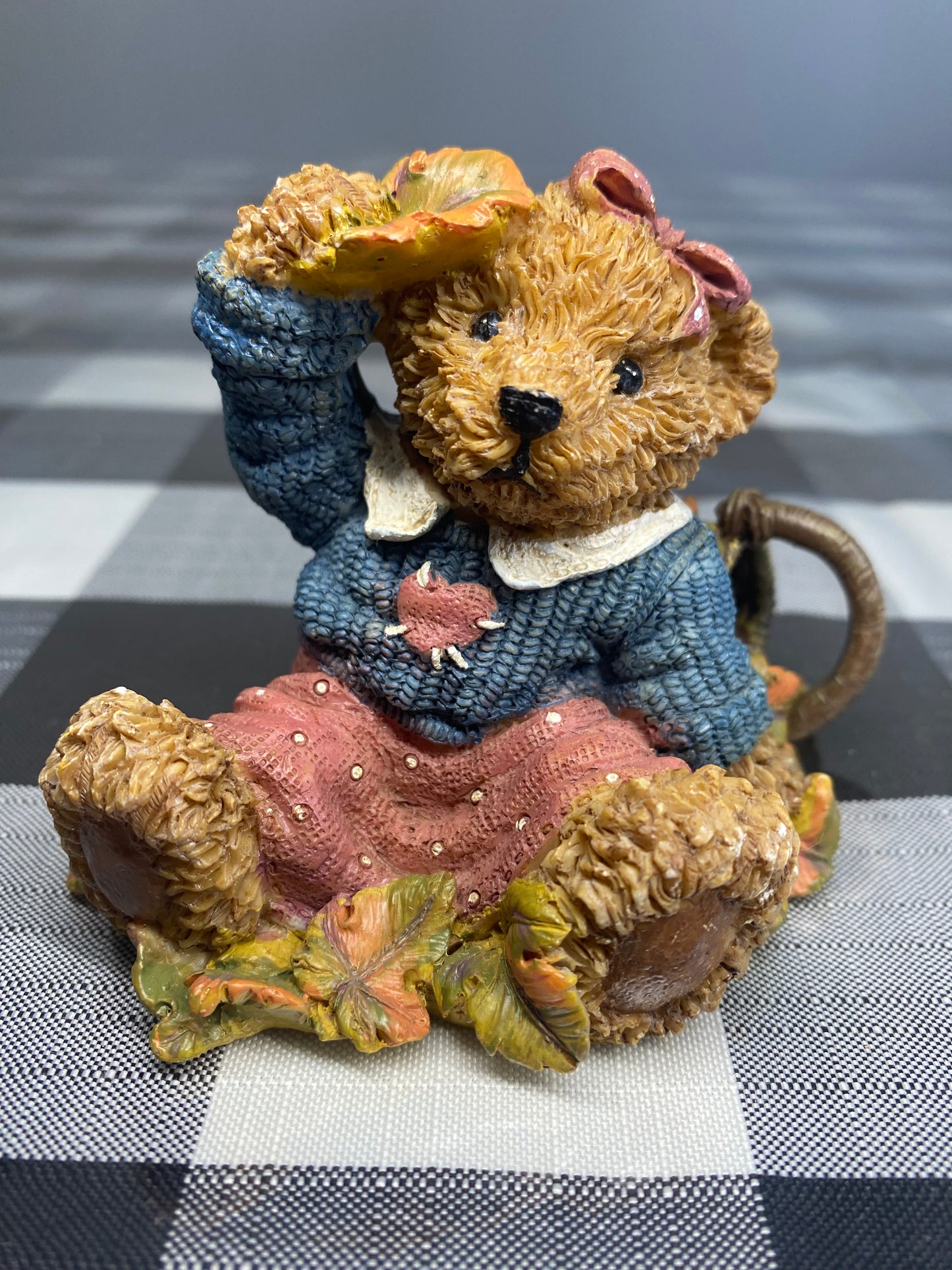 1999 Home Interiors Resin girl Bear Figurine with basket.