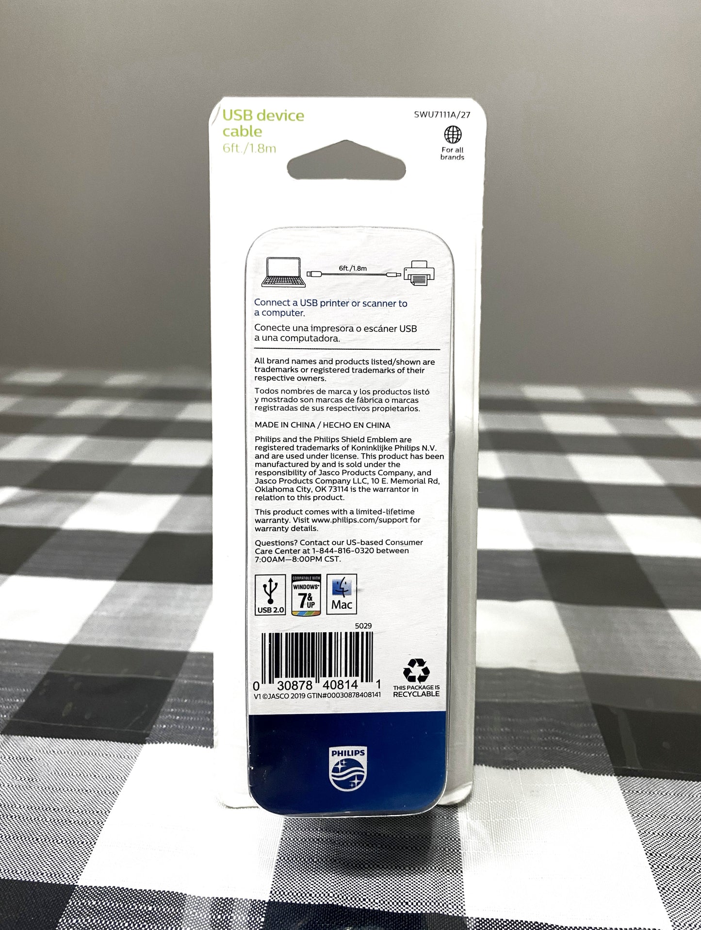 Philips Printer Cord USB-A/USB-B Device Cable 6ft Connects Printer to Computer