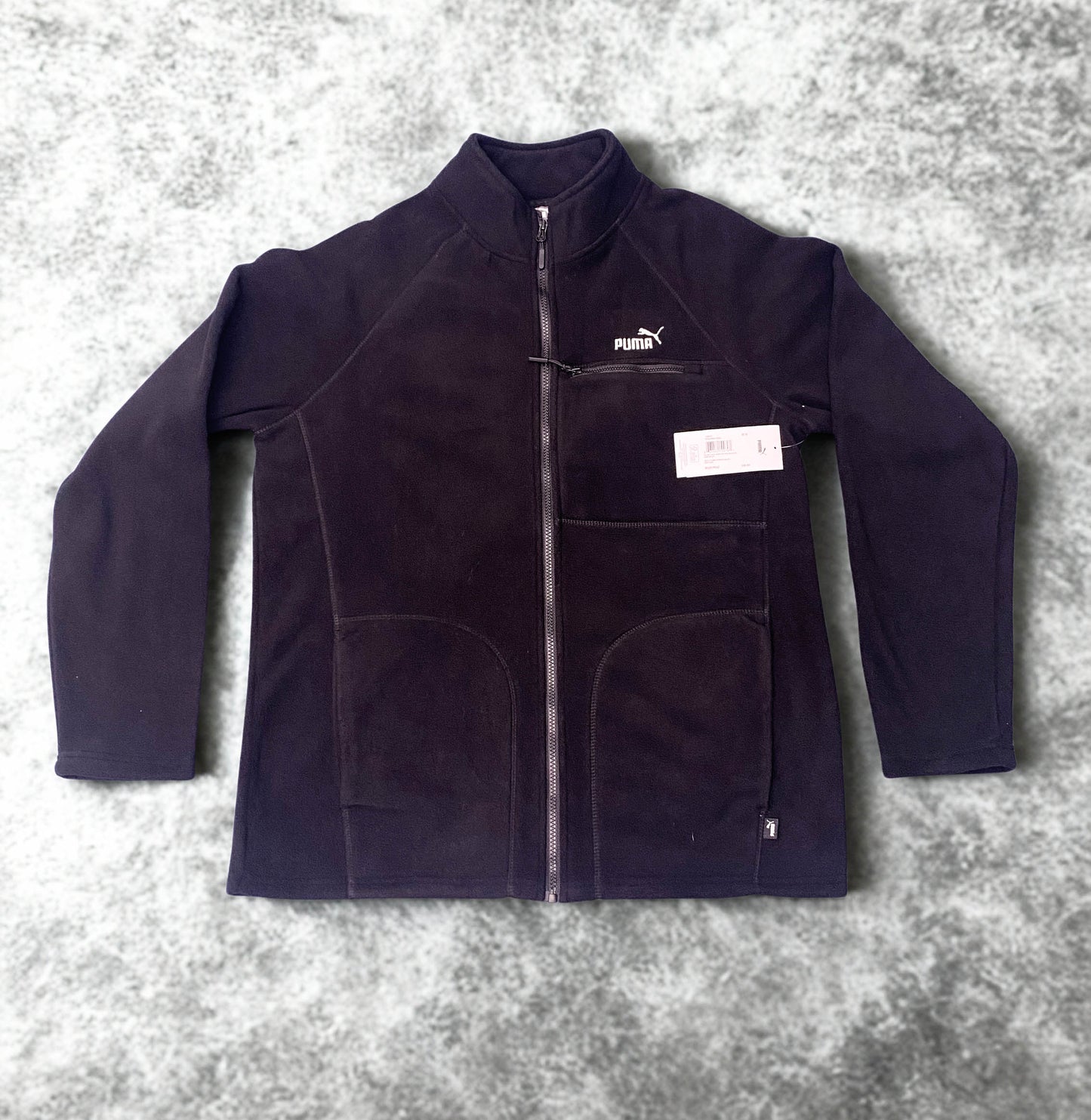 Puma Polar Fleece Jacket Mens Medium Black Full Zip Pockets Logo Outdoor NWT "Sale"