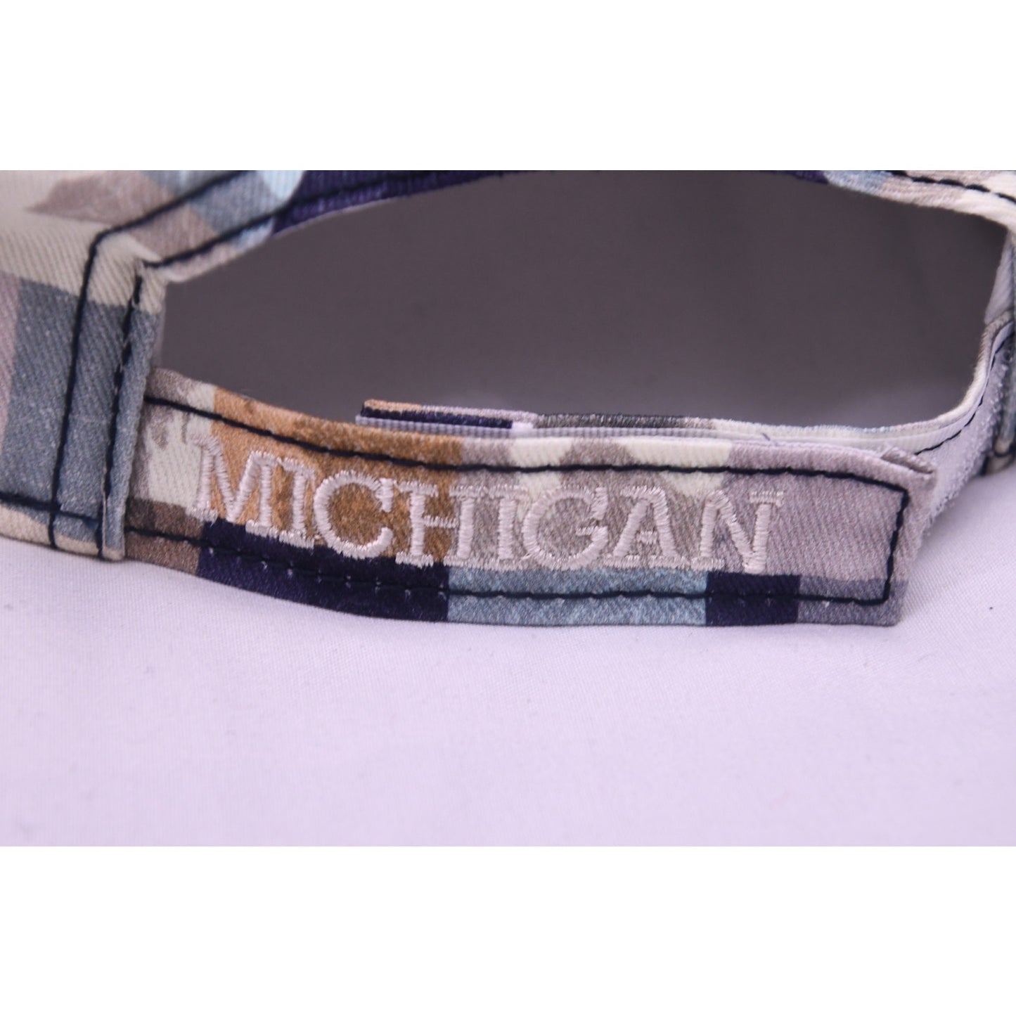 Robin Ruth Michigan Great Lakes State Plaid Adjustable Baseball Cap Hat Blue Tan