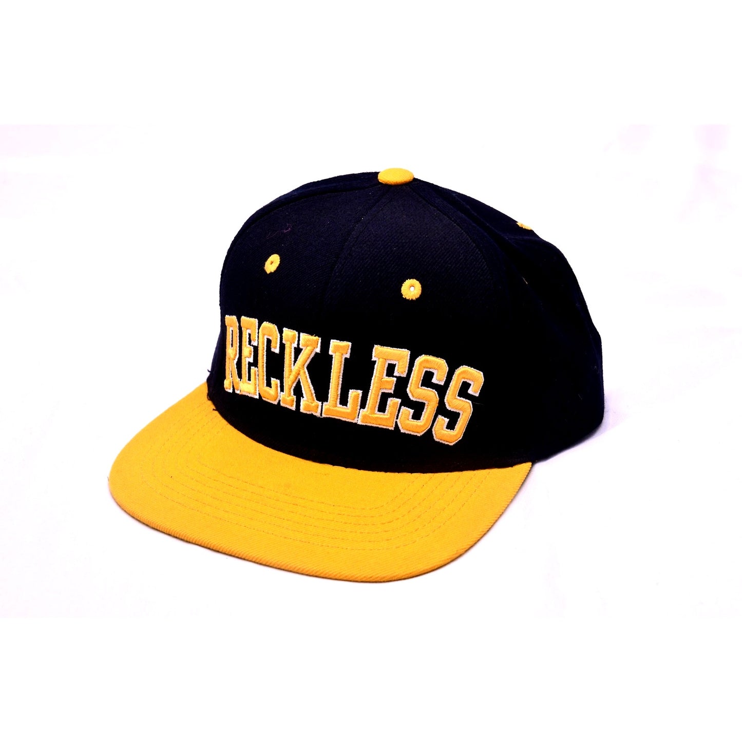 Young & Reckless RECKLESS Snapback Hat Black Yellow Flat Bill Cap OSFM