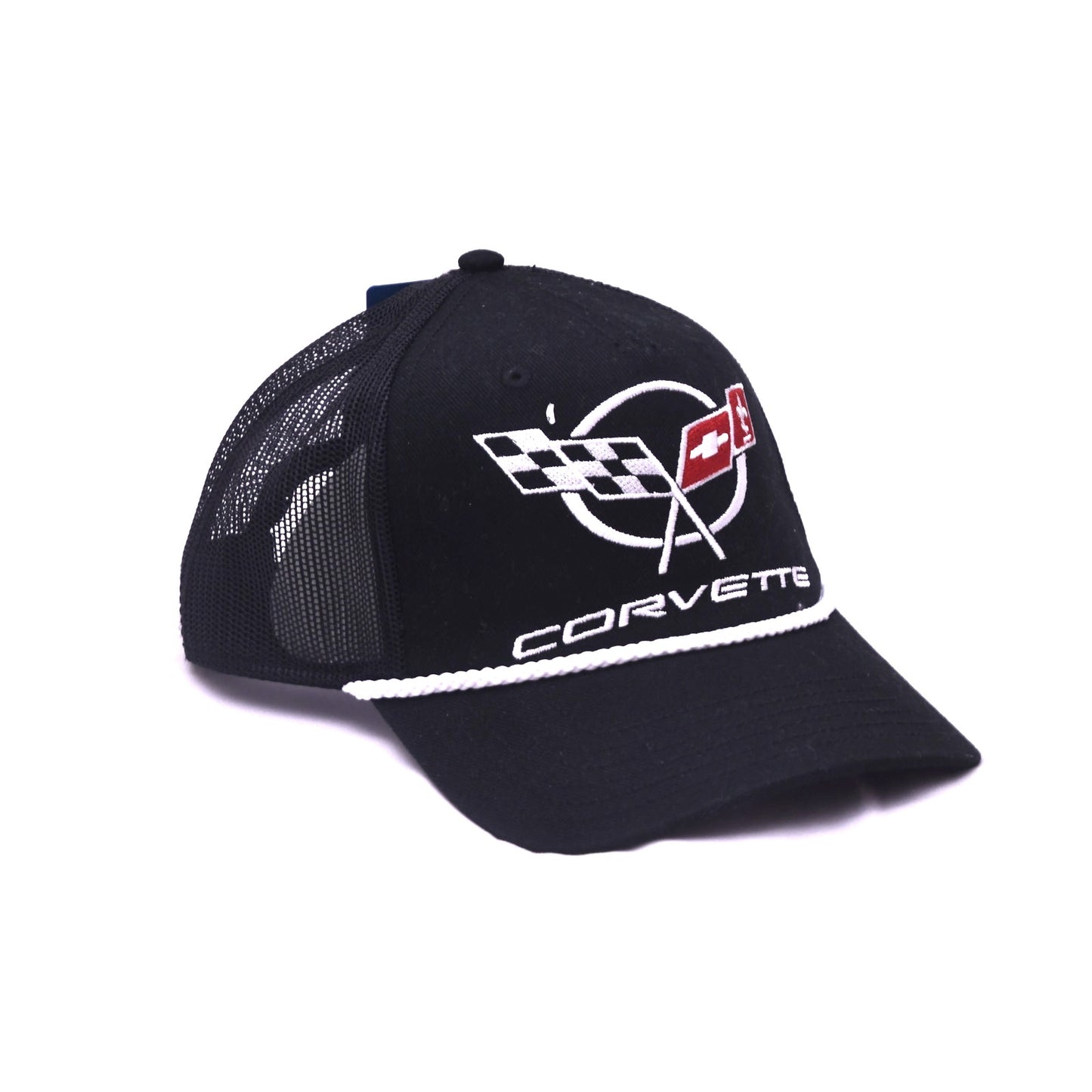 Corvette C3 Cross Flags Trucker Snapback Hat Black GM Licensed Adjustable