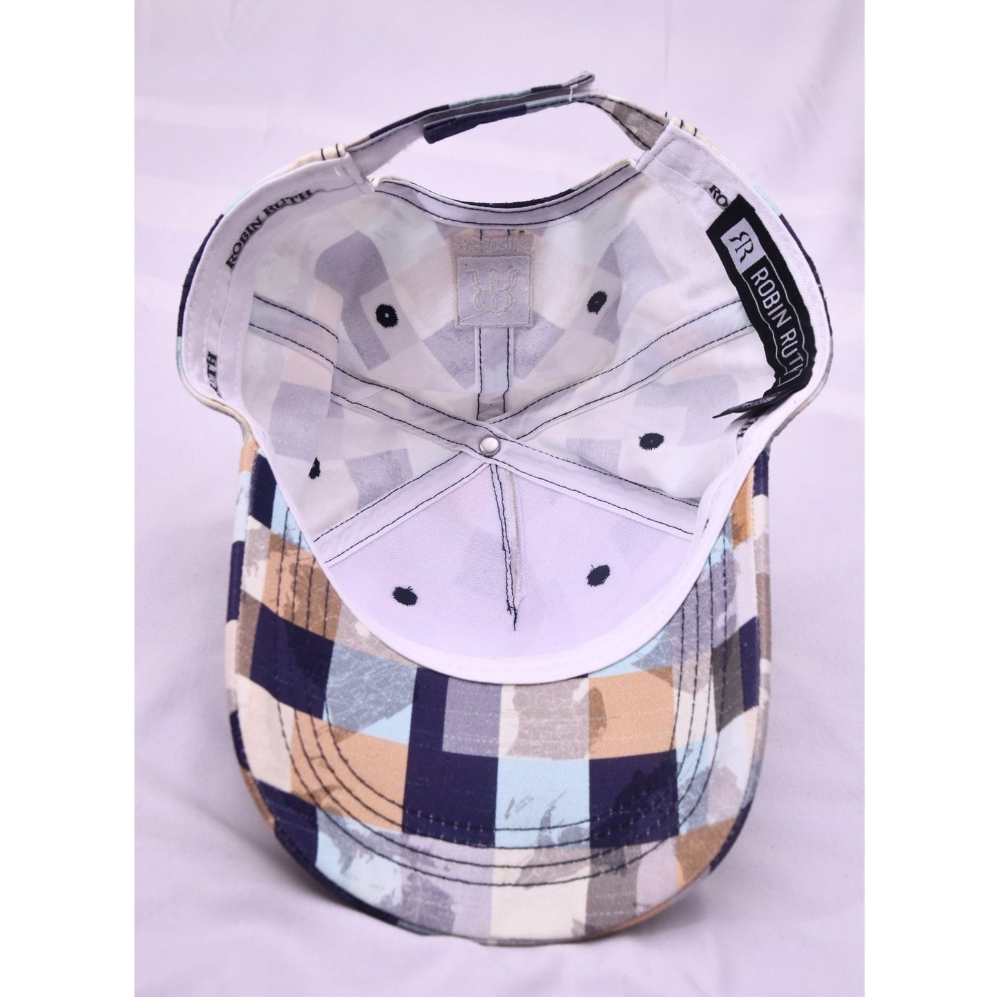 Robin Ruth Michigan Great Lakes State Plaid Adjustable Baseball Cap Hat Blue Tan