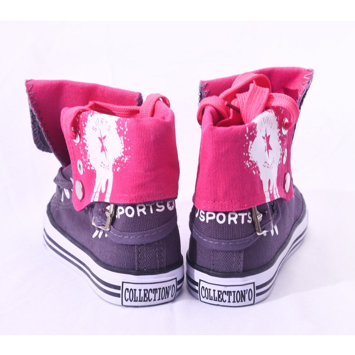 SPOCS Kids High Top Sneakers Size 8 Grey Fuchsia Pink Lace Up Shoes w/ Box