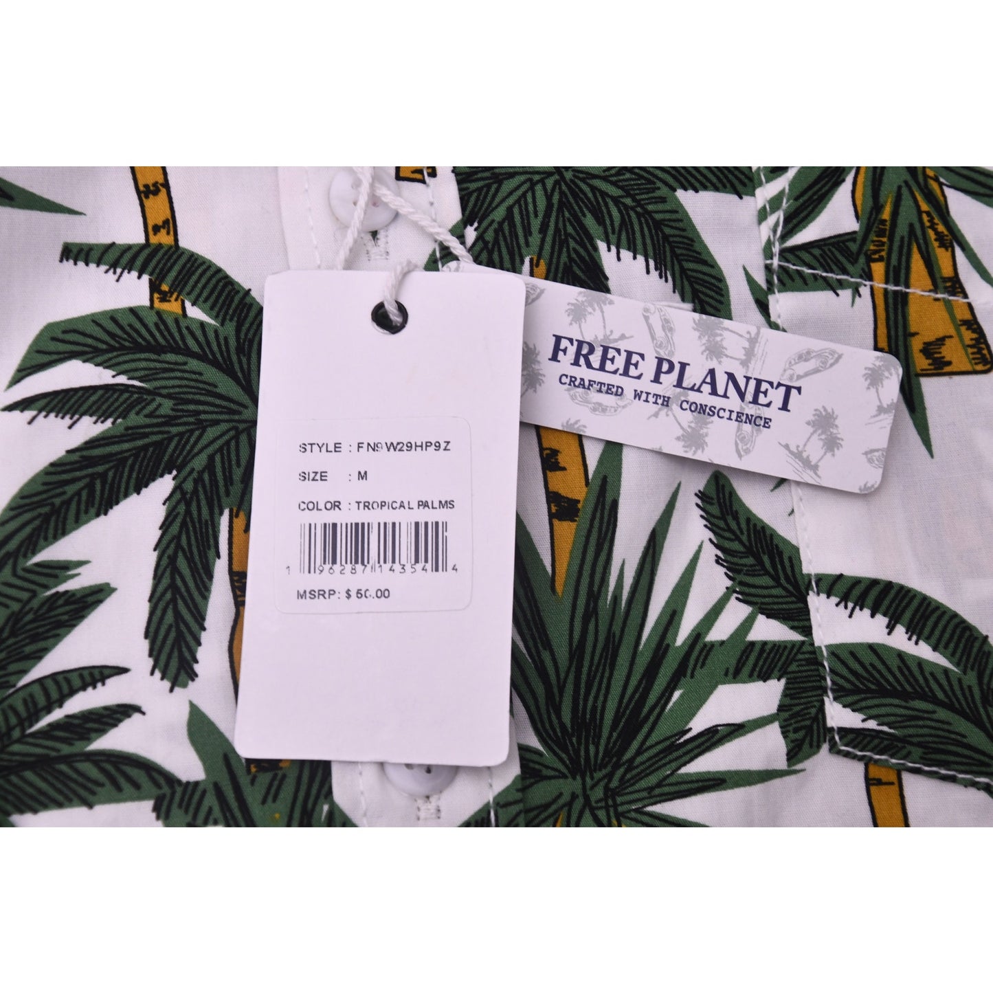 NWT Free Planet Tropical Palm Button-Up Shirt Men’s M Cotton