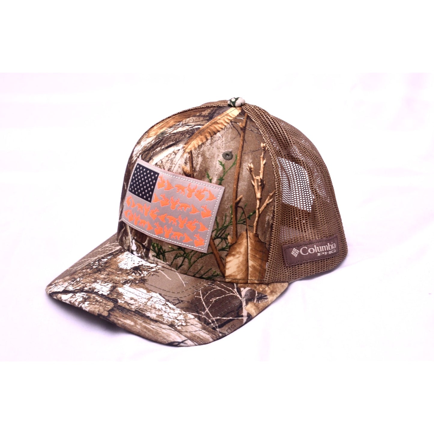 Columbia PFG PHG Realtree Edge camo trucker hat orange flag cap OS