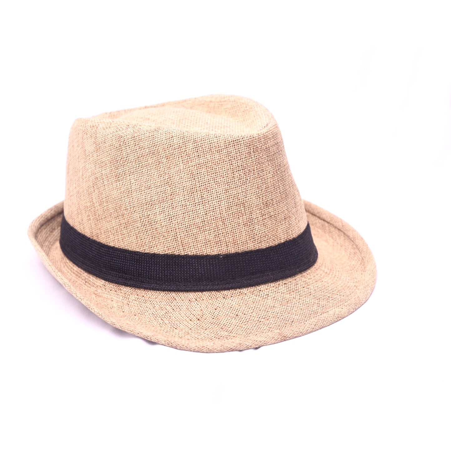 Beige Straw Fedora Hat Black Band Unisex Summer Beach Panama Style One Size