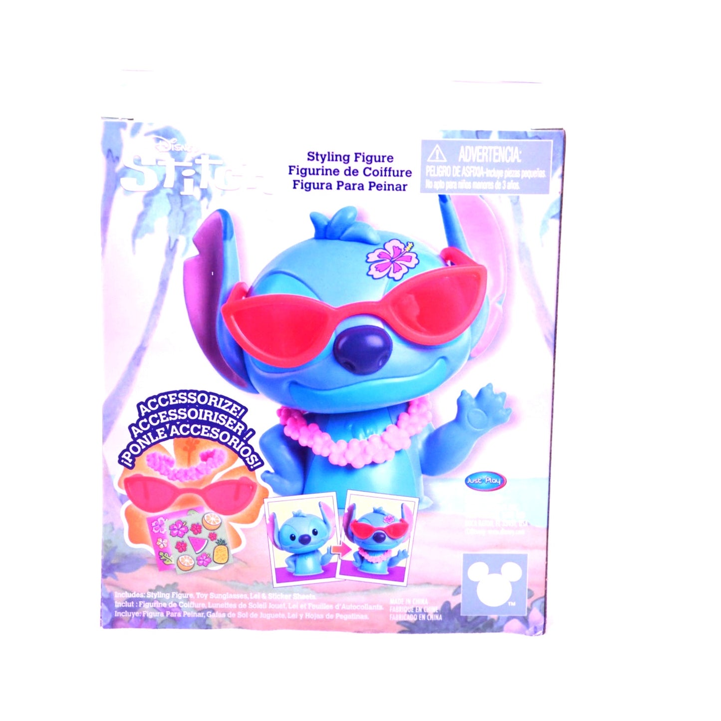 Disney Stitch Styling Figure Toy w/ Sunglasses Lei & Stickers New in Box Just Play