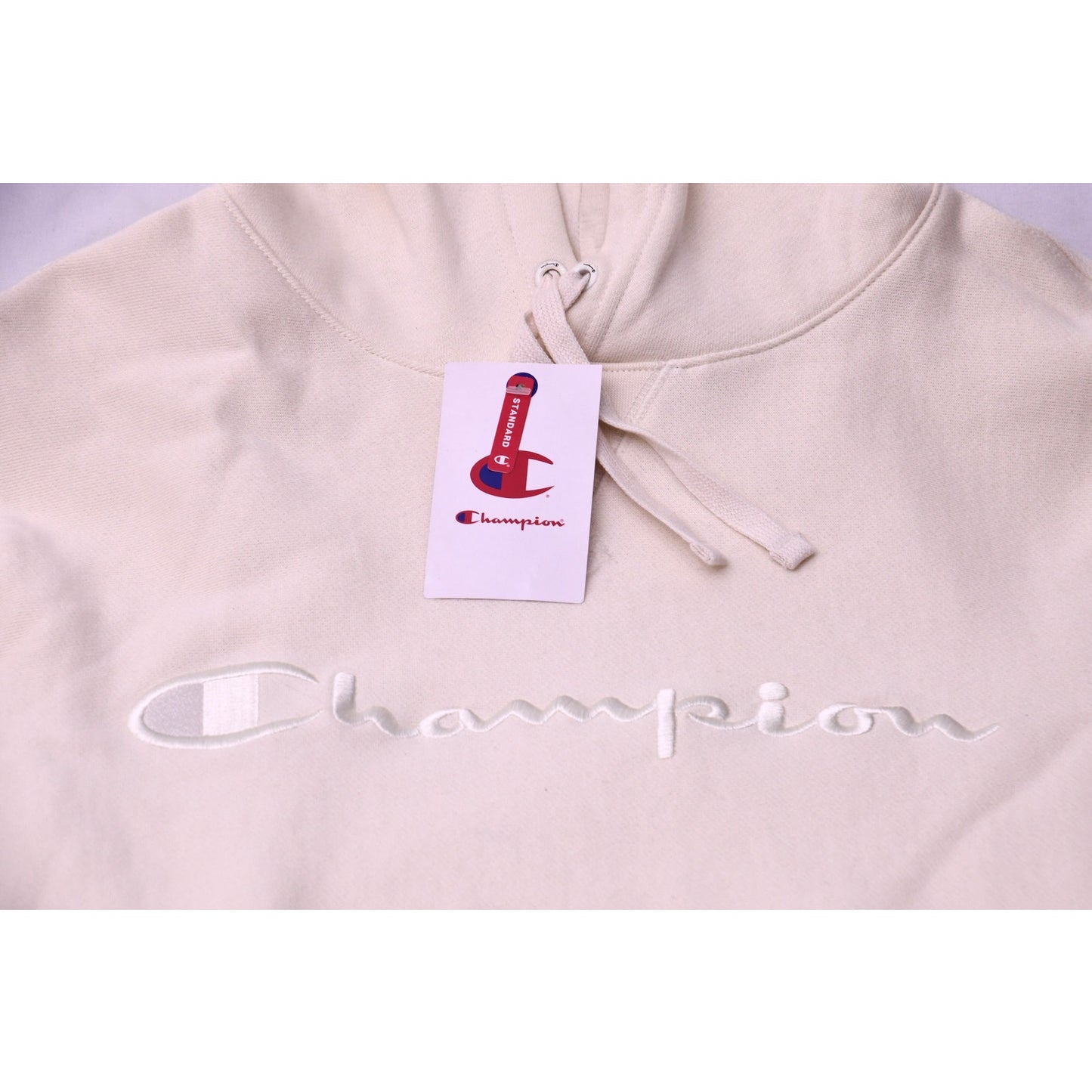 Champion Iconic Script Hoodie Unbleached Cotton S NWT