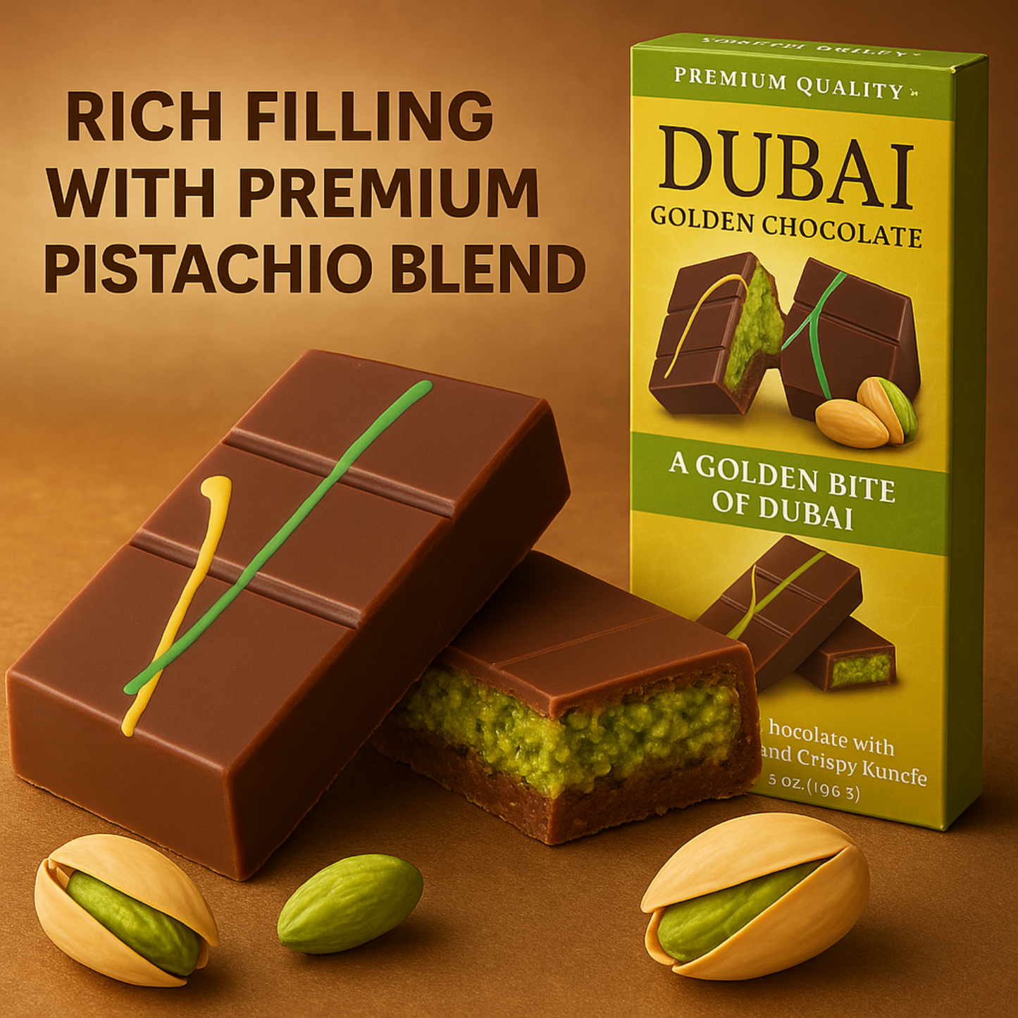 Dubai Chocolate Bar – Pistachio & Crispy Kunefe 3.53 oz