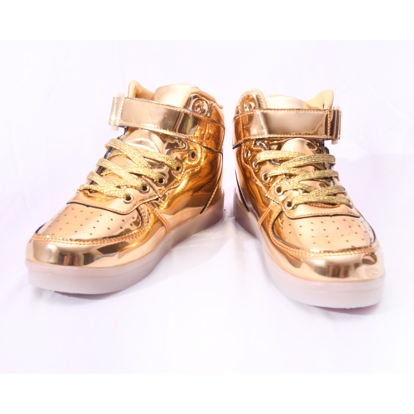 ATS Kids High Top Sneakers Size 1 Gold Metallic Lace Up Ankle Strap Shoes