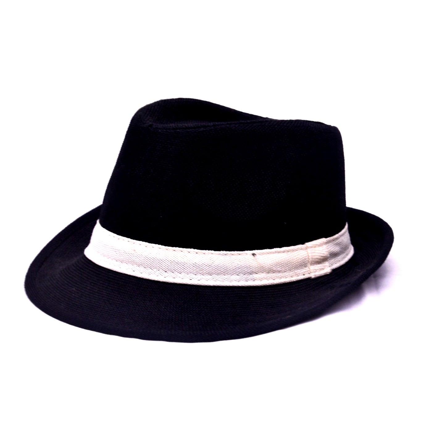 BUG Black Fedora Hat White Band Unisex Summer Beach Trilby Sun Hat One Size