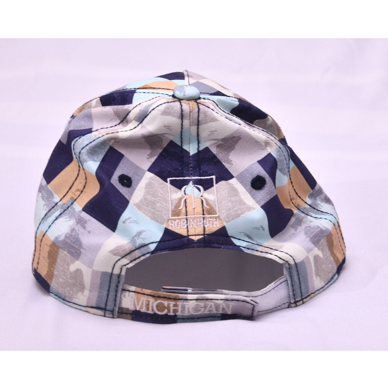 Robin Ruth Michigan Great Lakes State Plaid Adjustable Baseball Cap Hat Blue Tan