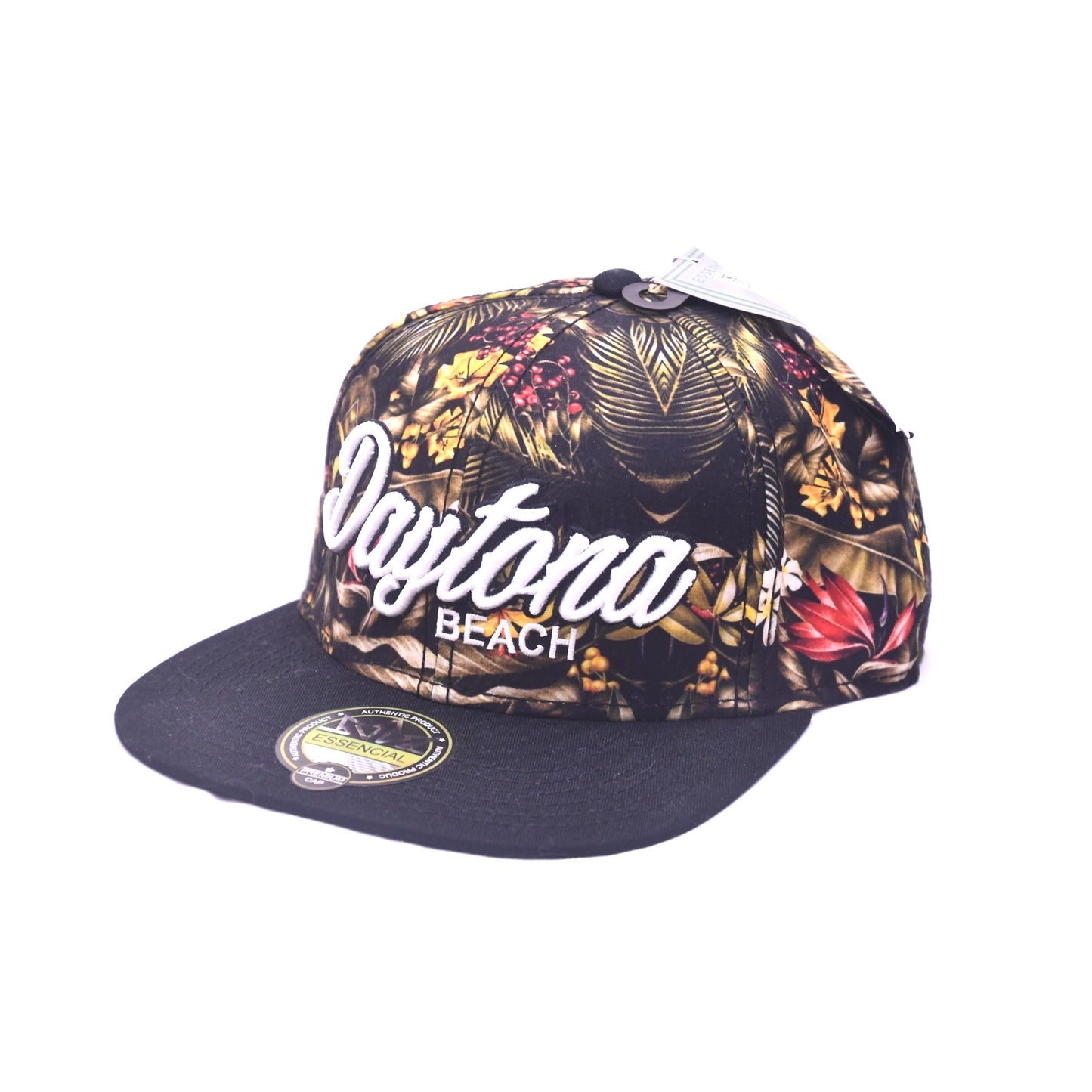Essencial Daytona Beach Tropical Floral Snapback Hat Cap Black Adjustable NWT