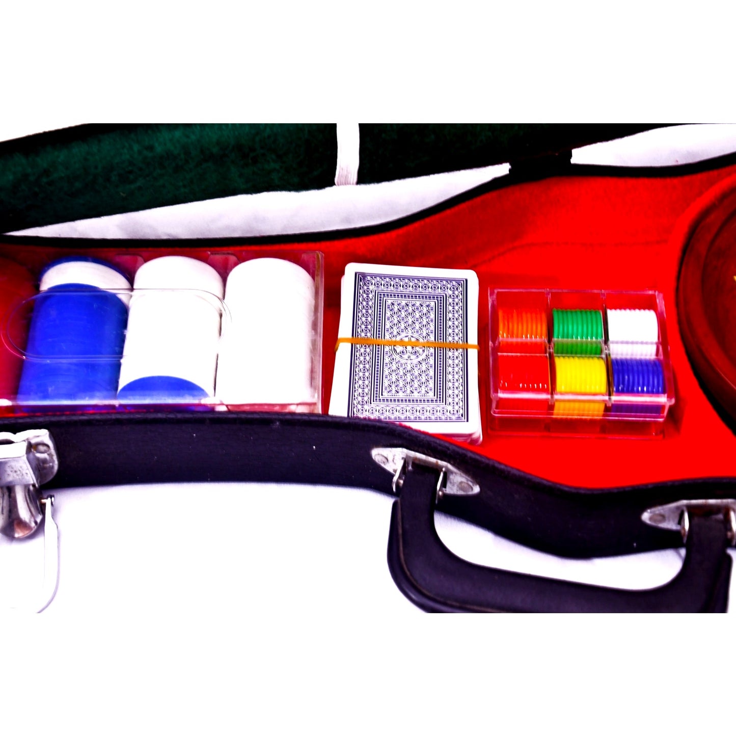 Casino Game Set Roulette Poker Blackjack Dice Chips Cards in Guitar Case
