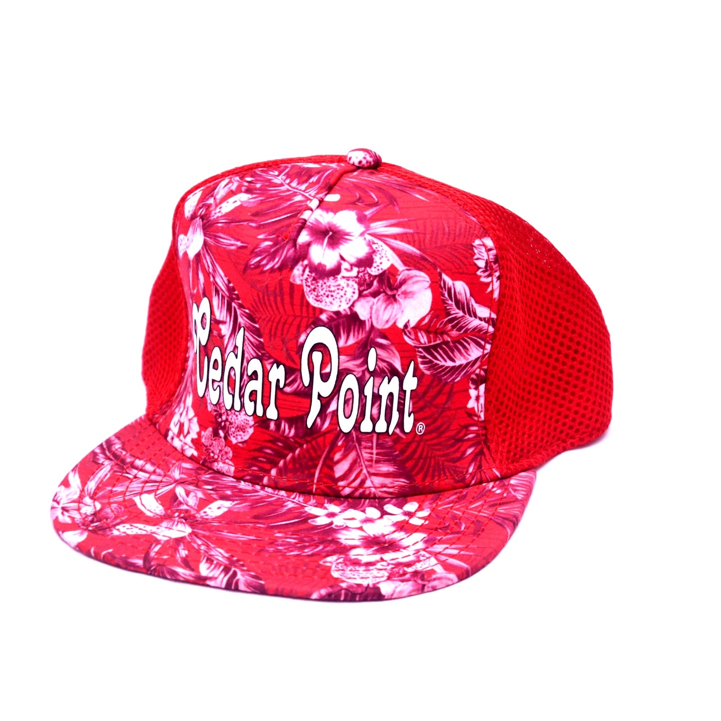 Cedar Point Floral Snapback Hat Red Mesh Trucker Cap One Size