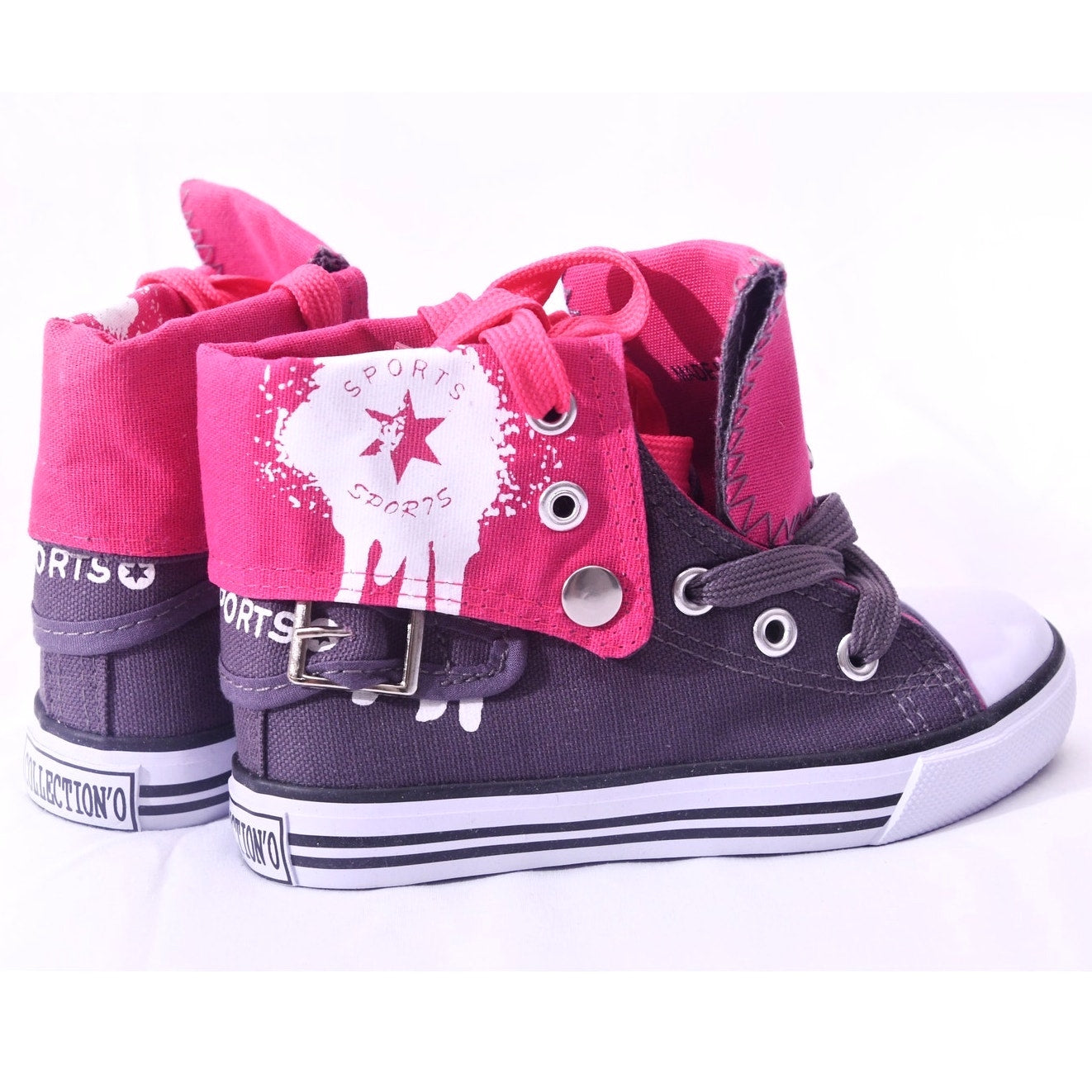 SPOCS Kids High Top Sneakers Size 8 Grey Fuchsia Pink Lace Up Shoes w/ Box