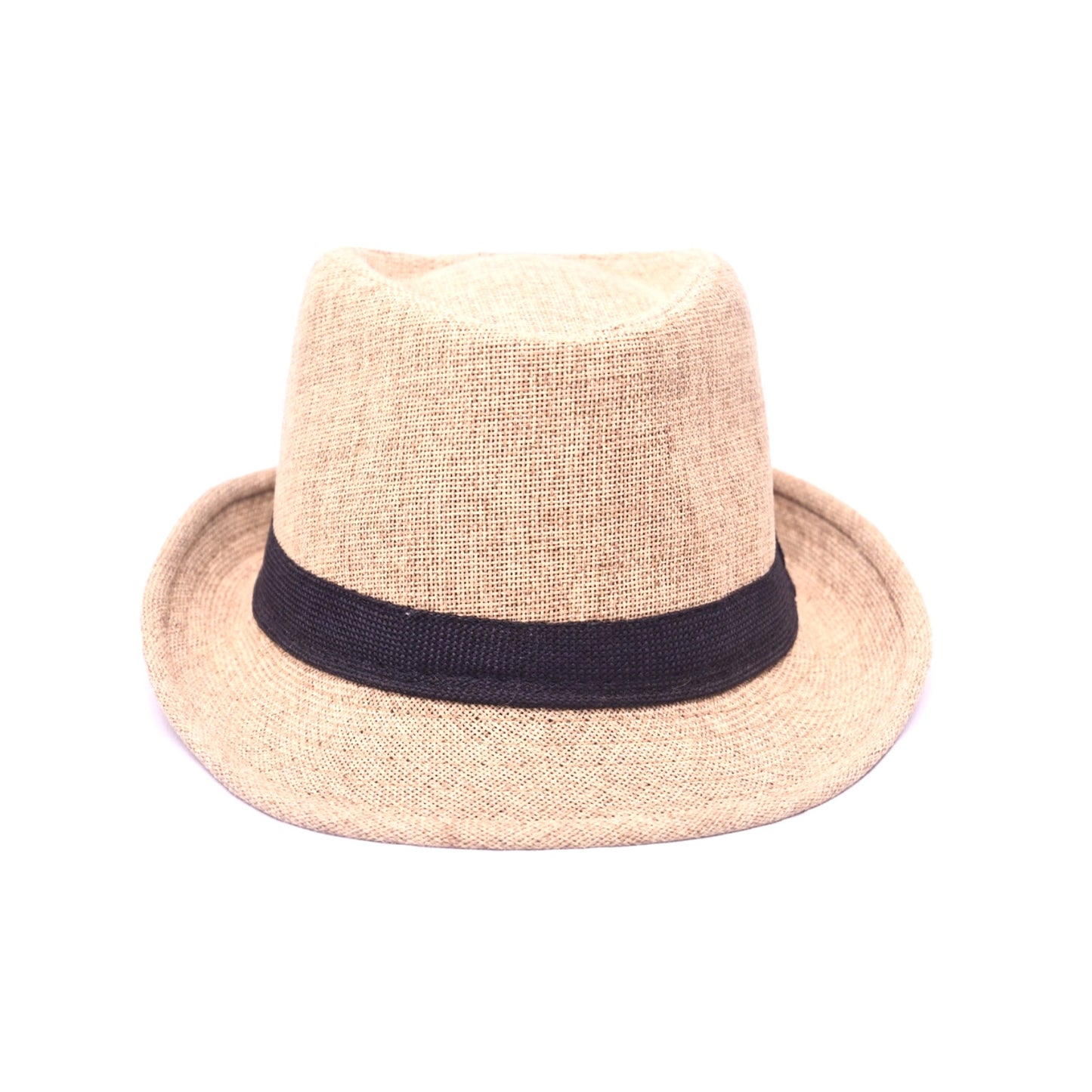 Beige Straw Fedora Hat Black Band Unisex Summer Beach Panama Style One Size