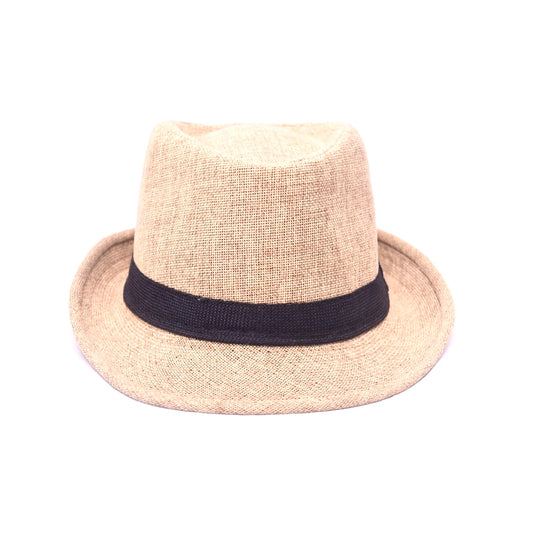 Beige Straw Fedora Hat Black Band Unisex Summer Beach Panama Style One Size