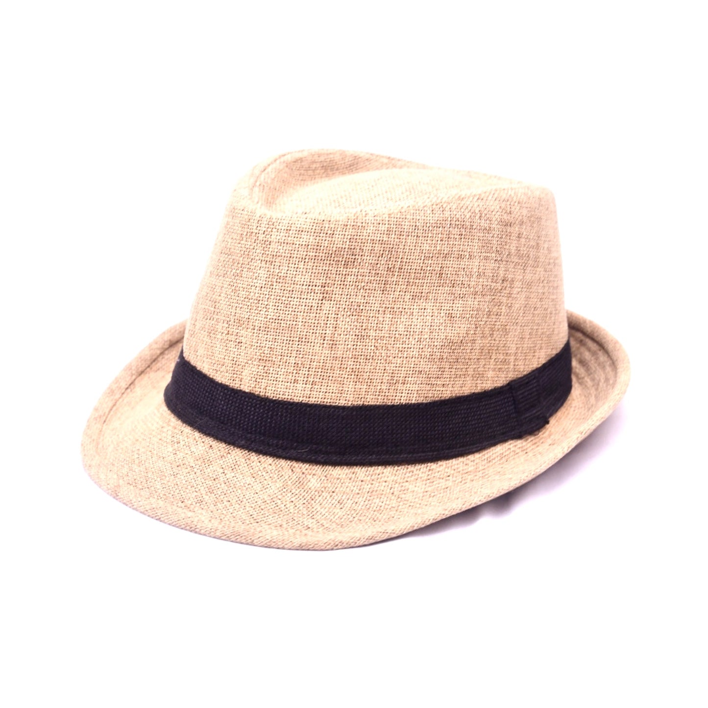 Beige Straw Fedora Hat Black Band Unisex Summer Beach Panama Style One Size