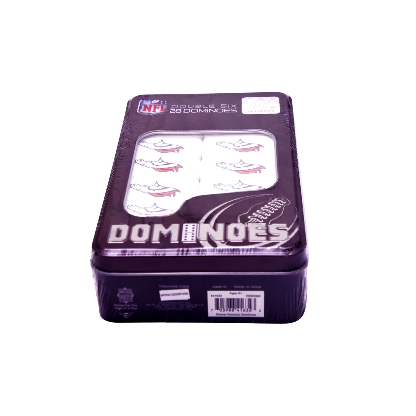 NFL Denver Broncos Double Six 28 Dominoes Collector Edition Tin Sealed New