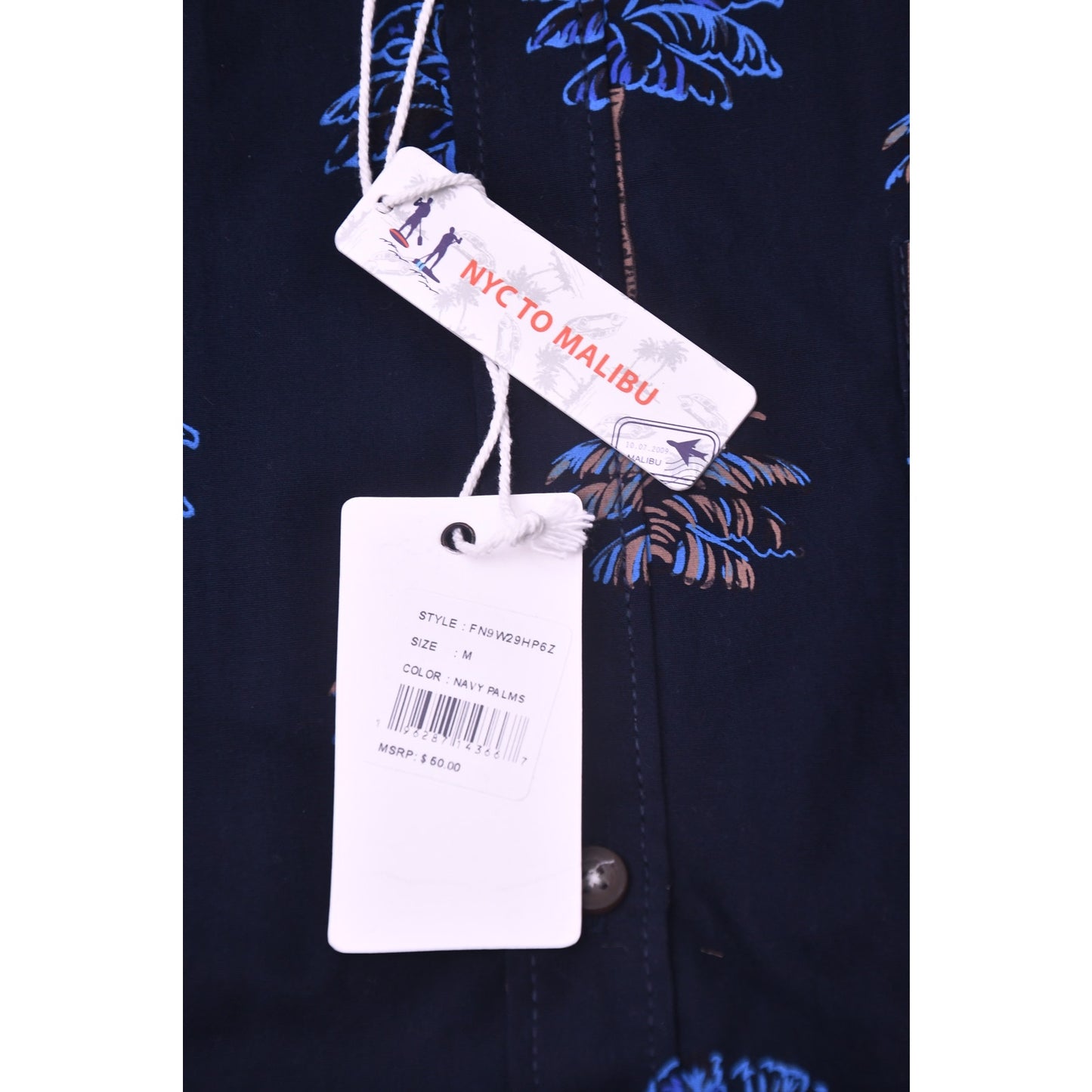 Free Planet Men's Medium Navy Palm Tree Hawaiian Button Up Shirt NWT