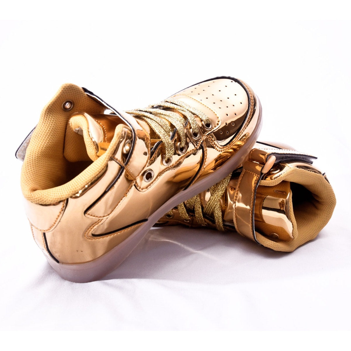 ATS Kids High Top Sneakers Size 1 Gold Metallic Lace Up Ankle Strap Shoes