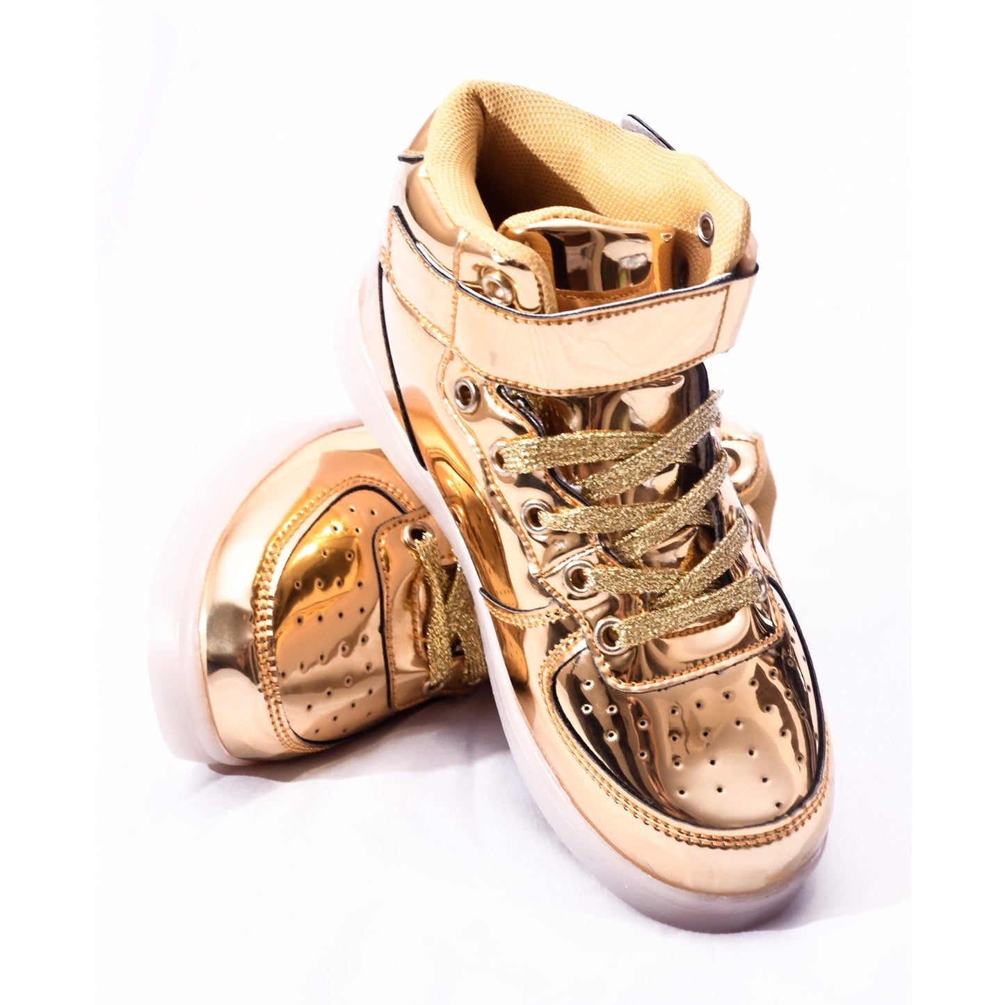 ATS Kids High Top Sneakers Size 1 Gold Metallic Lace Up Ankle Strap Shoes