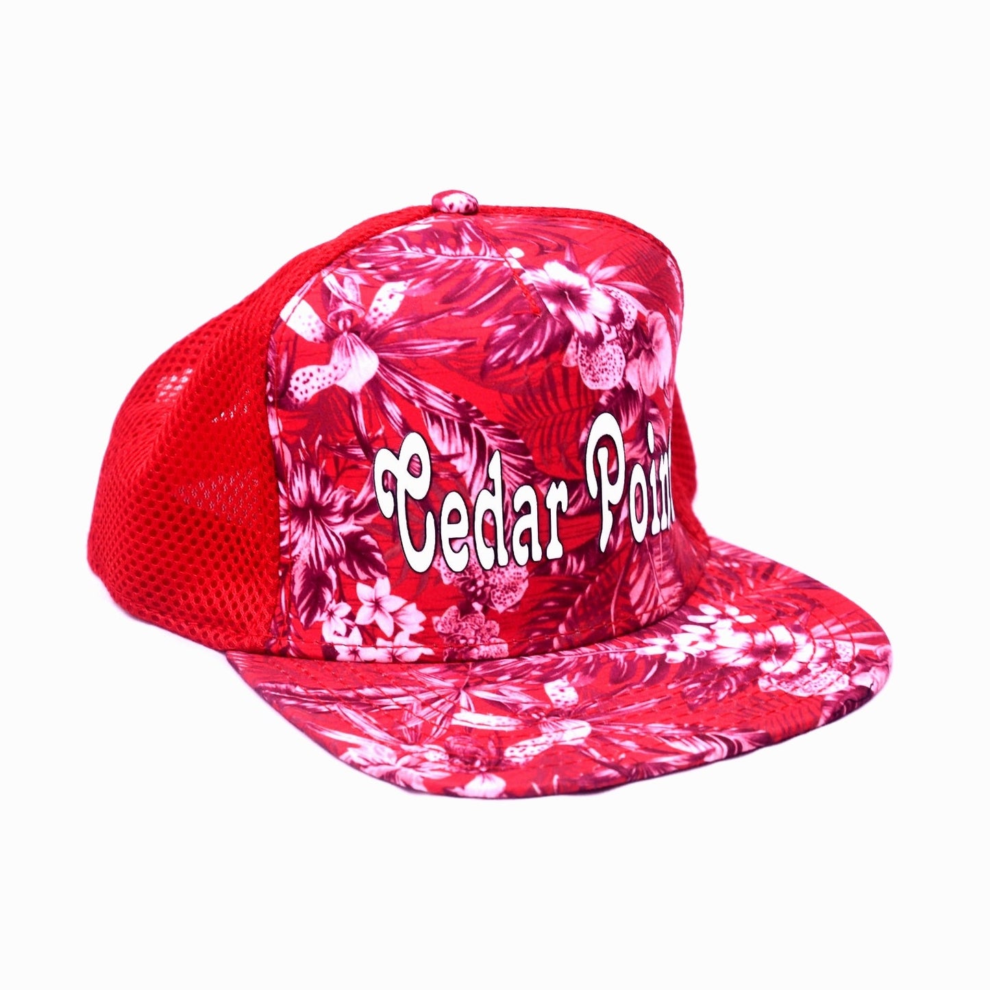 Cedar Point Floral Snapback Hat Red Mesh Trucker Cap One Size