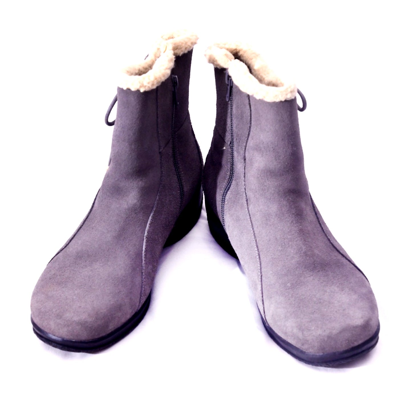 Clarks Women's Gray Suede Faux Shearling Lined Ankle Boots Side Zip US 8.5W