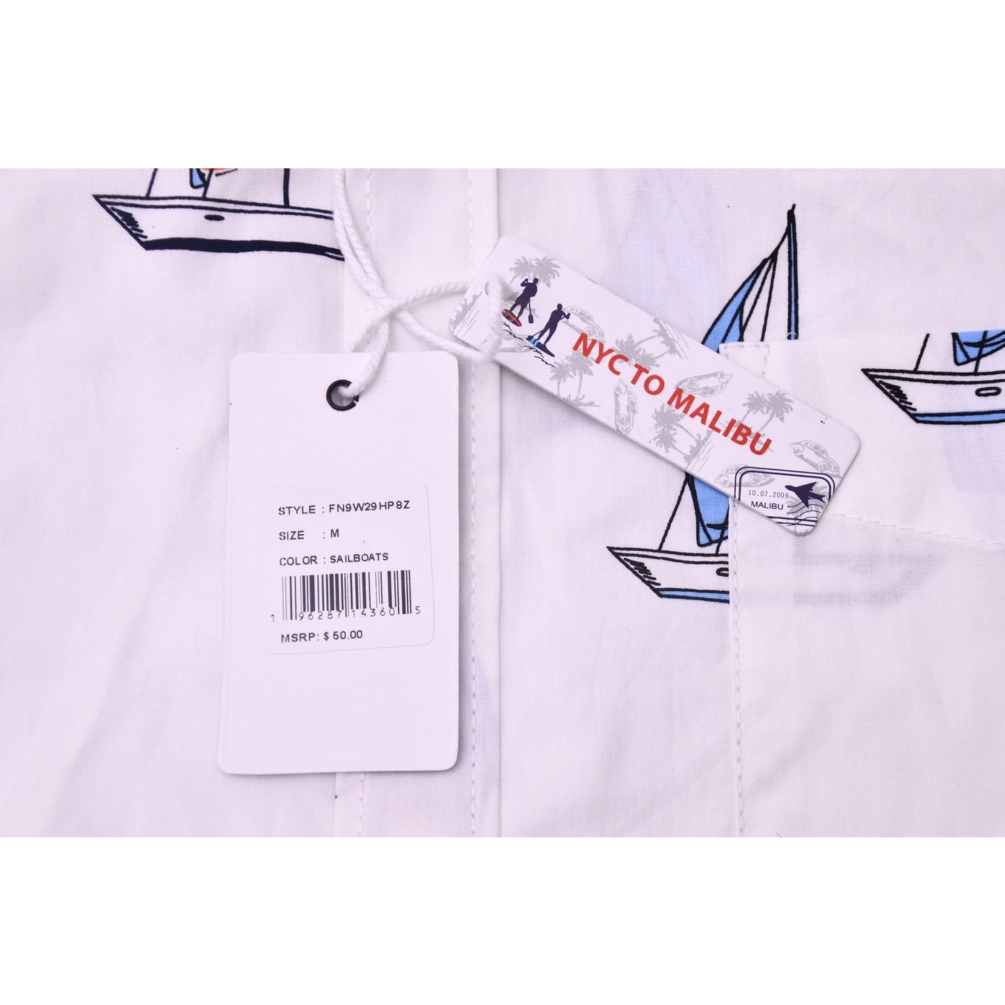 NWT Free Planet NYC to Malibu Sailboat Print Button Up Shirt Men's Medium