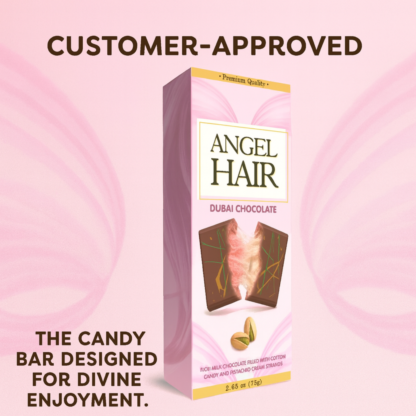 2.65 Oz Angel Hair Pink Chocolate Bar Cotton Candy+Pistachio