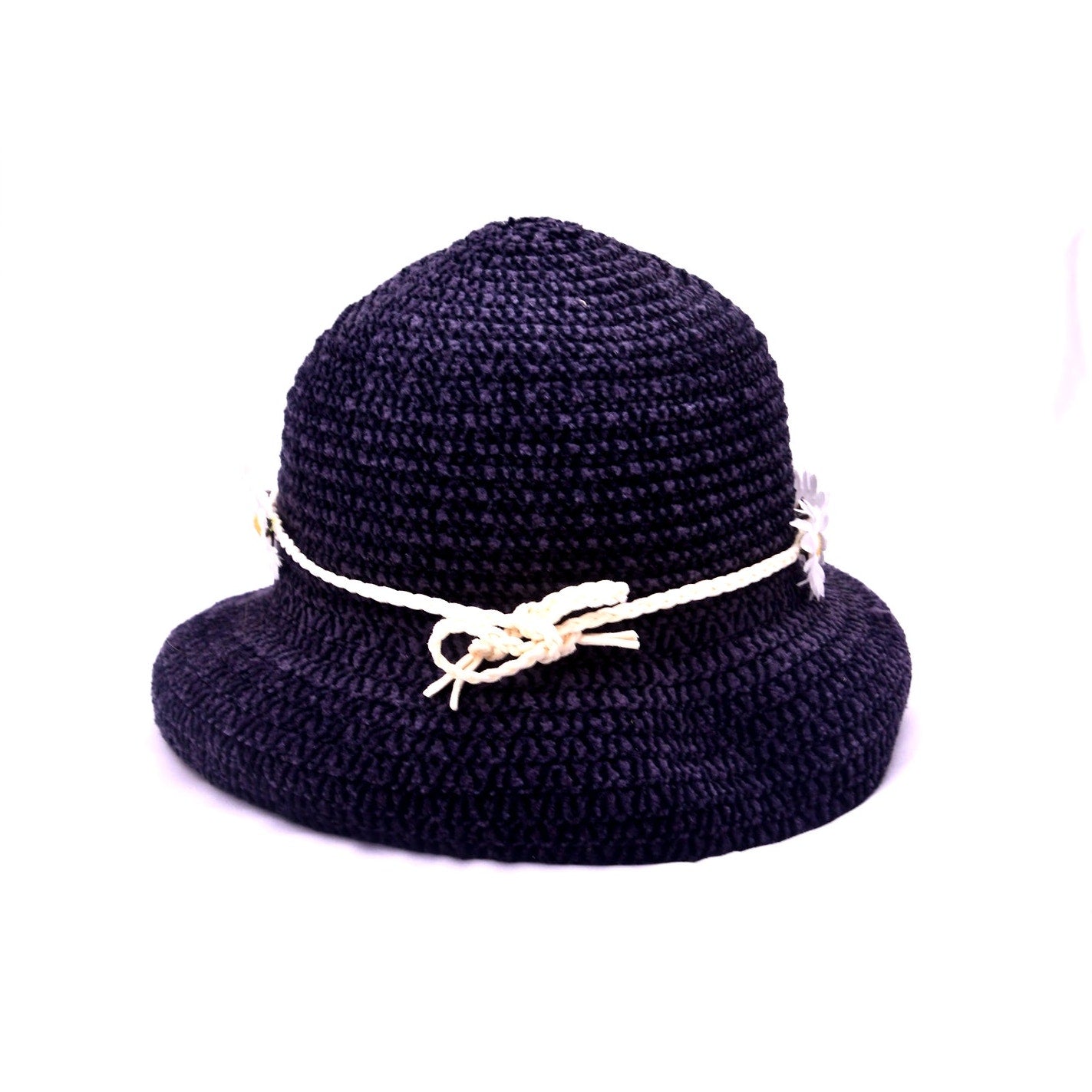 Black Daisy Flower Bucket Sun Hat Summer Beach Garden Women One Size