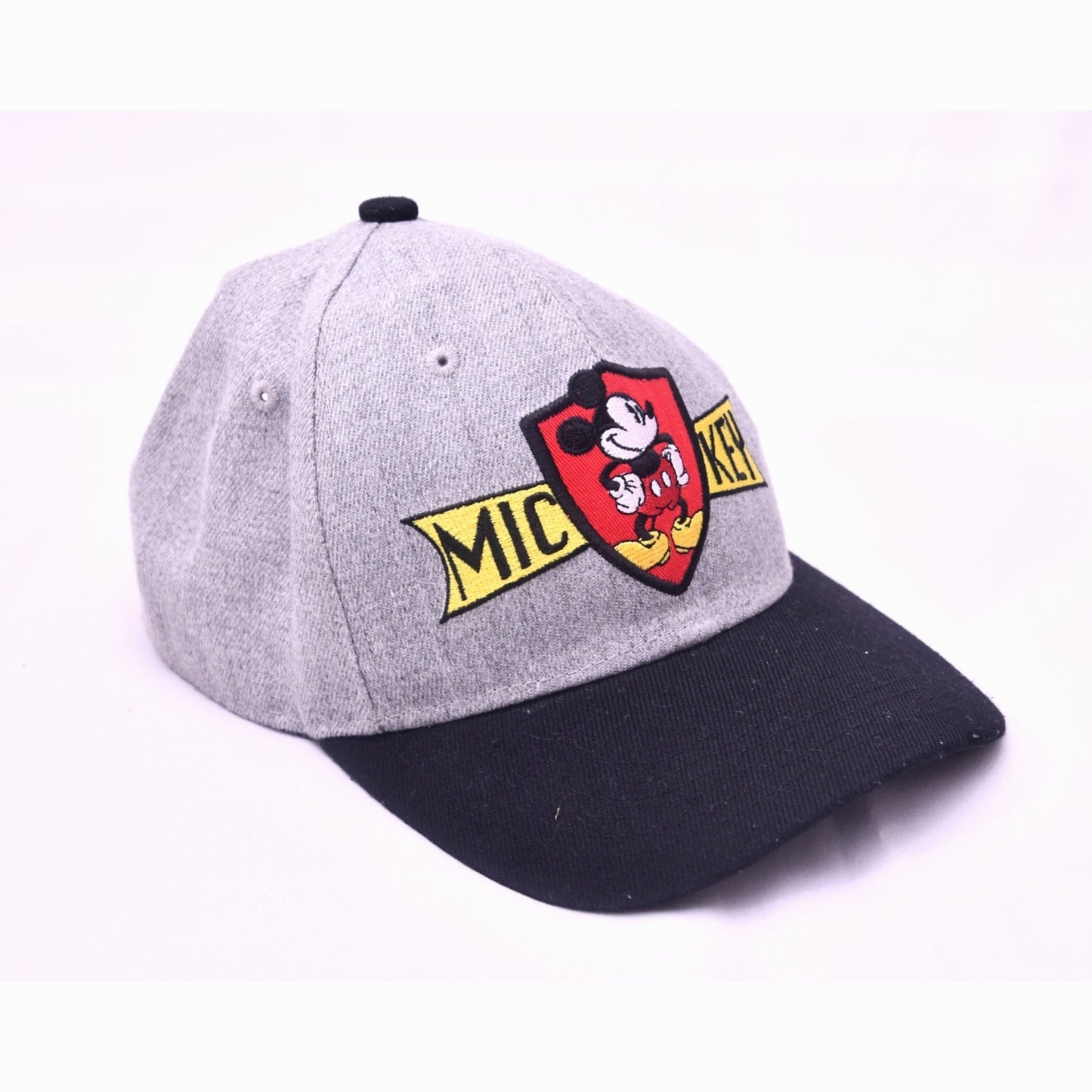 Disney Mickey Mouse Gray Black Snapback Hat Embroidered Crest Baseball Cap Adult