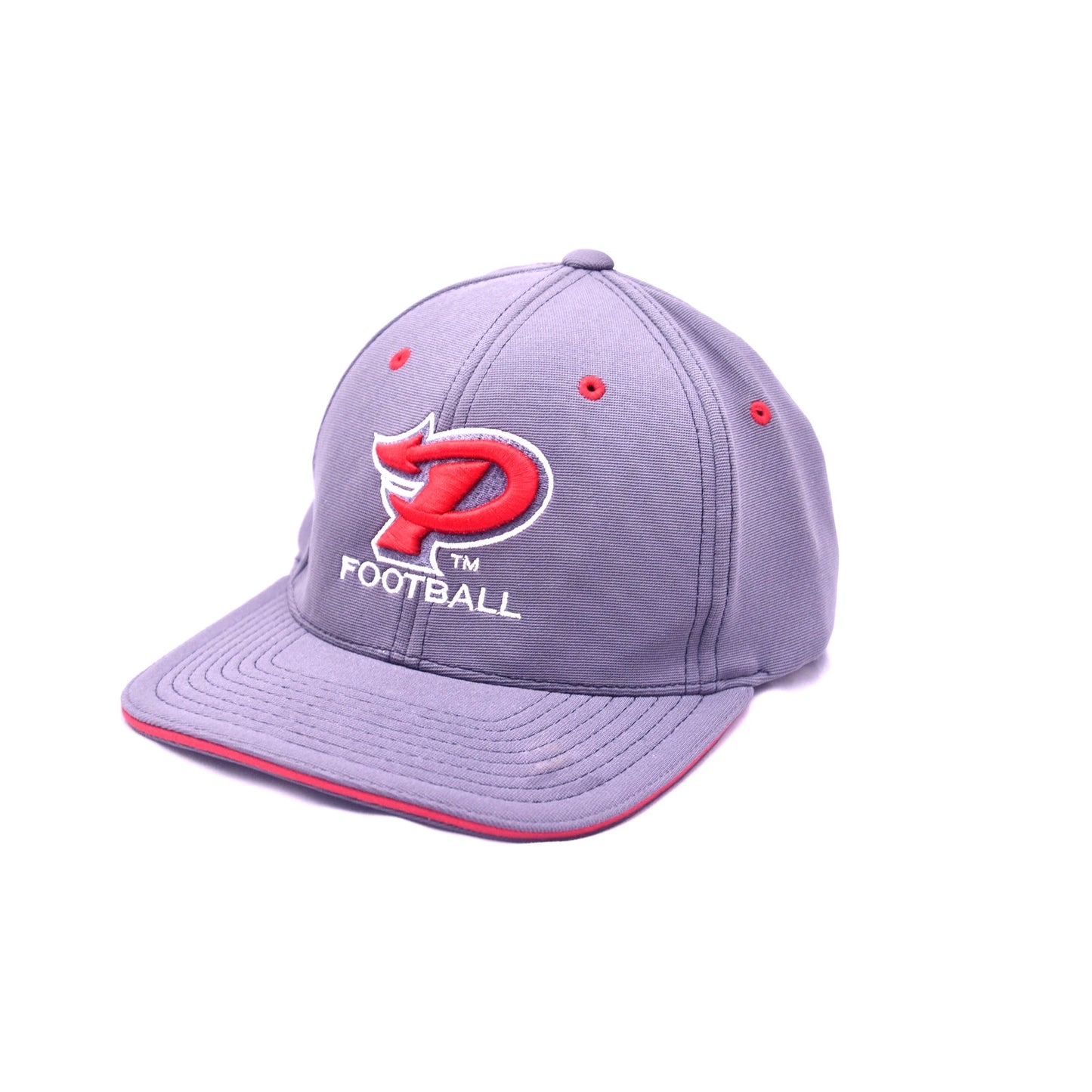 Pacific Headwear 798F Football Fitted Hat Gray Red SM-MED 6 7/8-7 3/8