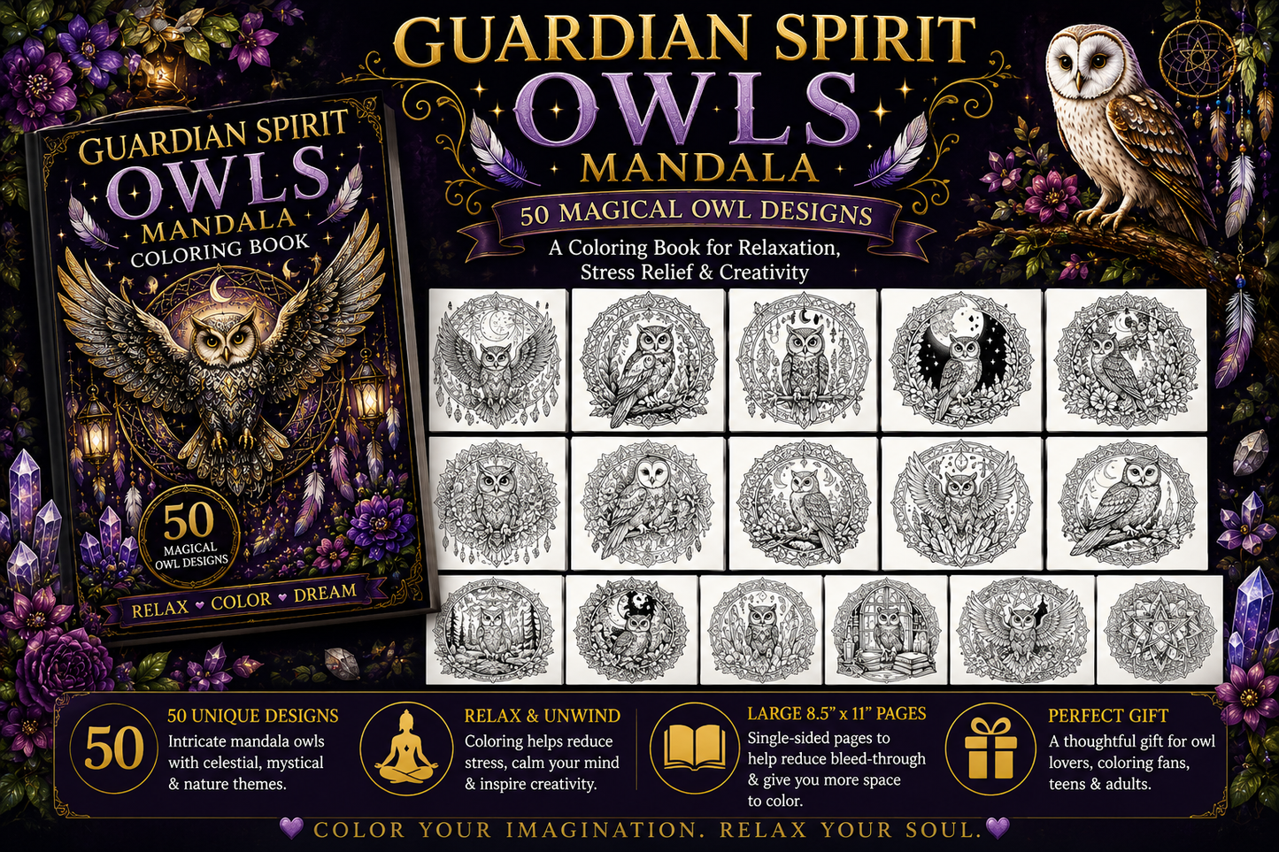 Guardian Spirit Owls Coloring Book