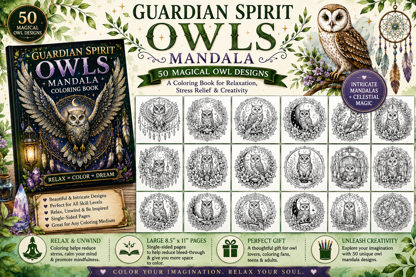 Guardian Spirit Owls Coloring Book