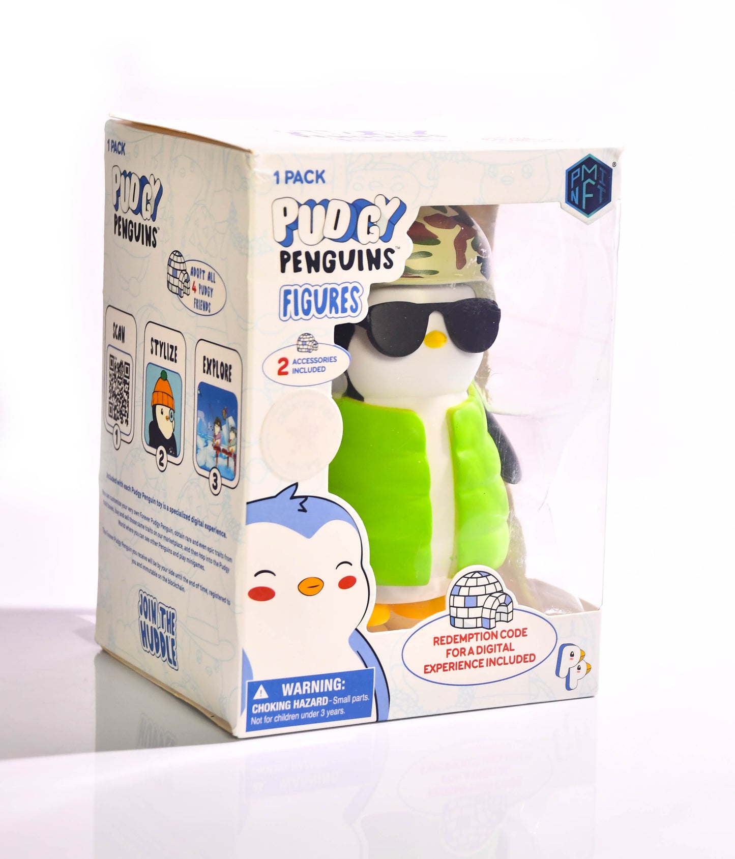 Pudgy Penguins Figure/Green Vest, Camo Hat, Glasses